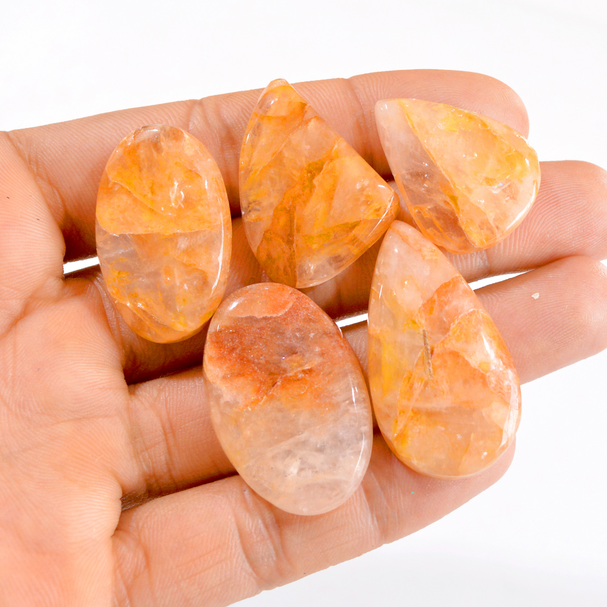 5 Pcs 186 Cts Natural Golden Quartz Cabochon Gemstone Lot 28x21-38x20mm 2754