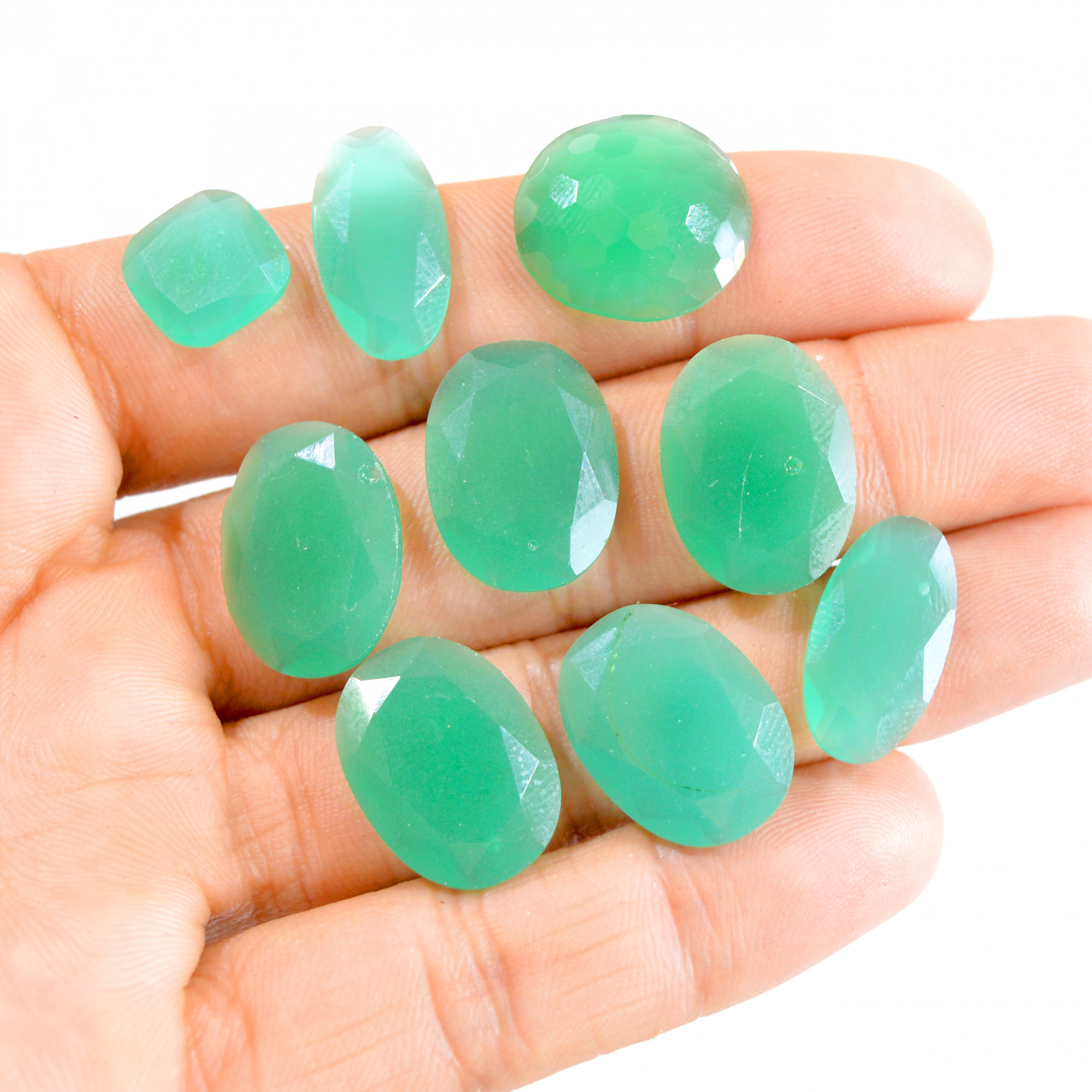 9 Pcs 69 Cts Natural Green Onyx Faceted Mix Shape Gemstone Lot 11x11-20x15mm 2772