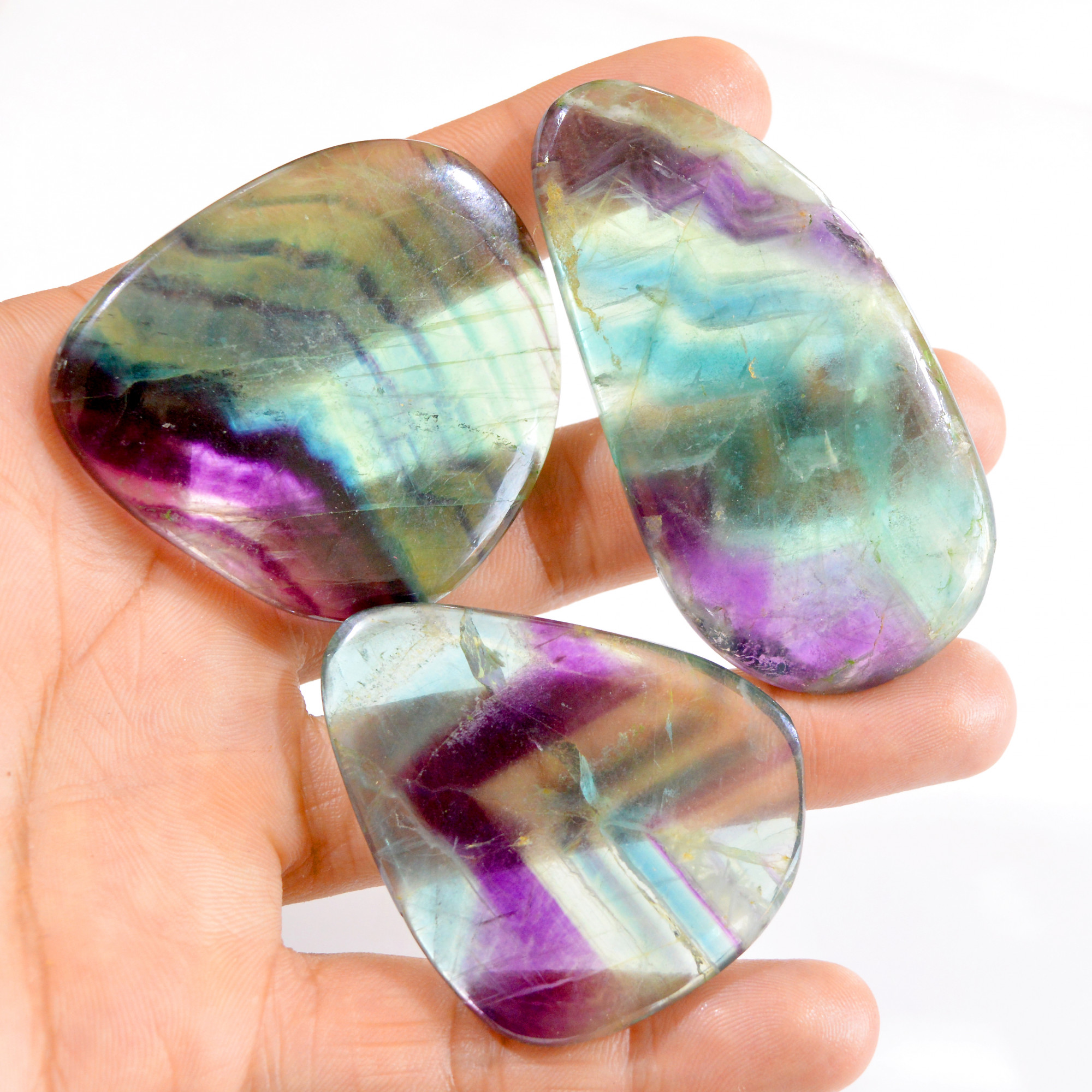 3 Pcs 666 Cts Natural Fluorite Palm Gemstone Lot For Jewelry 52x43-72x36mm 2774