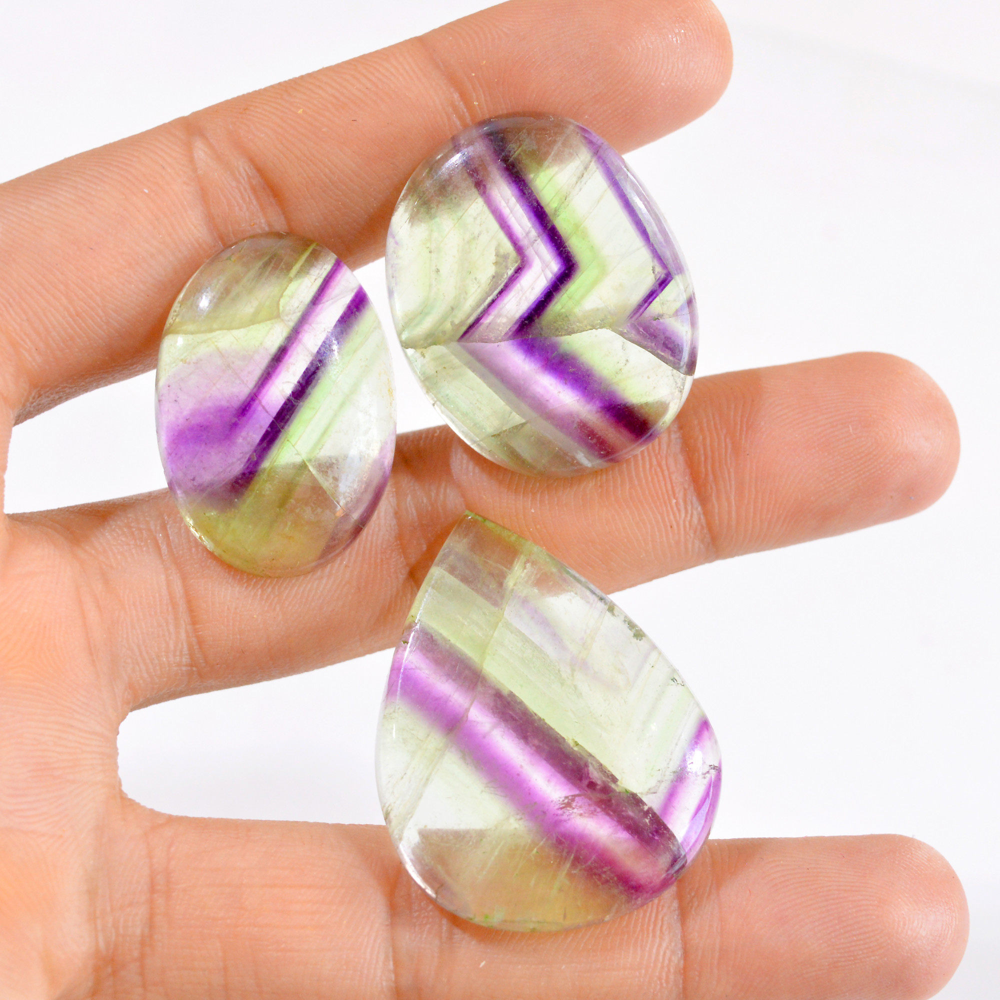 3 Pcs 191 Cts Natural Fluorite Cabochon Loose Gemstone Lot 31x21-39x30mm 2776