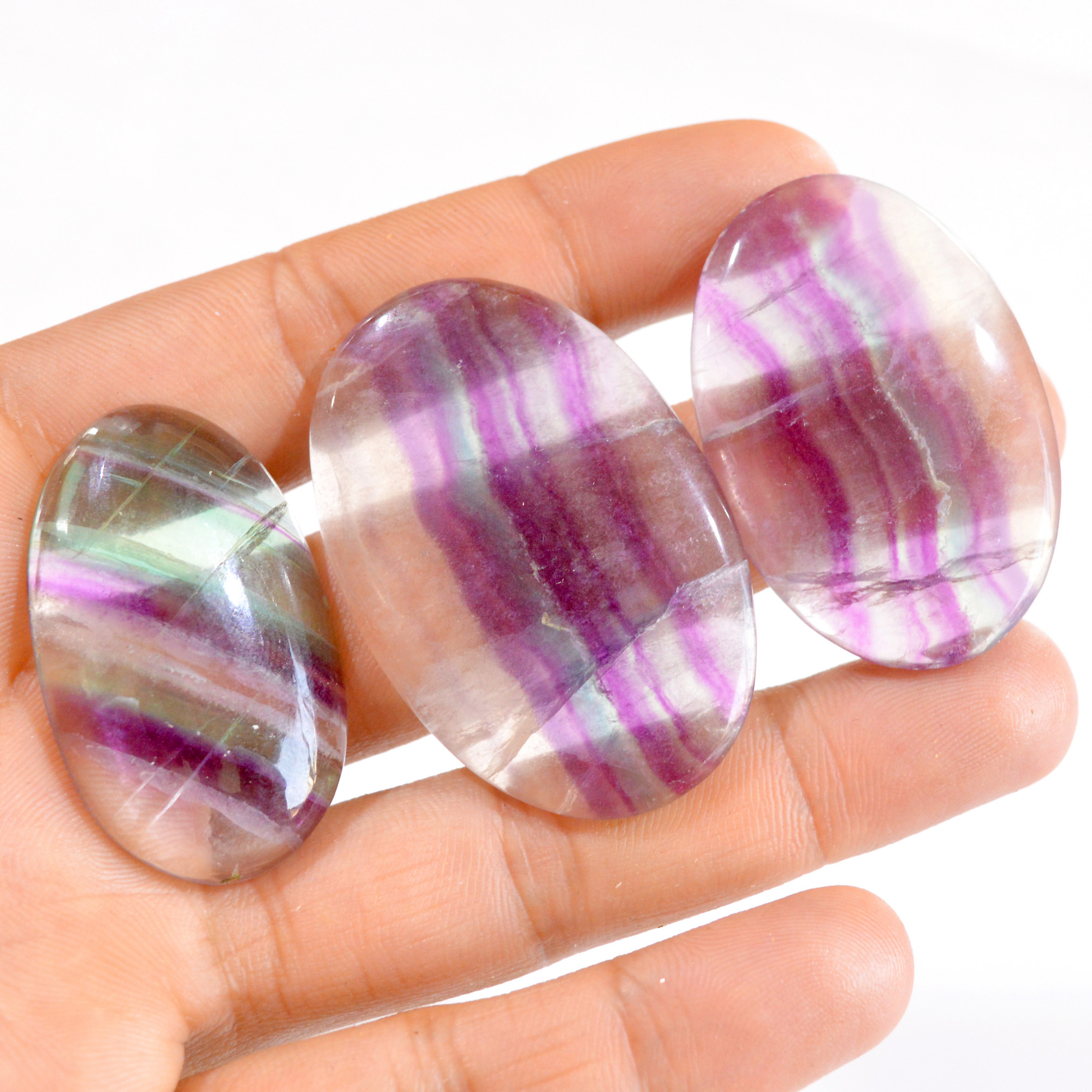 3 Pcs 260 Cts Natural Fluorite Cabochon Loose Gemstone Lot 41x24-50x32mm 2777