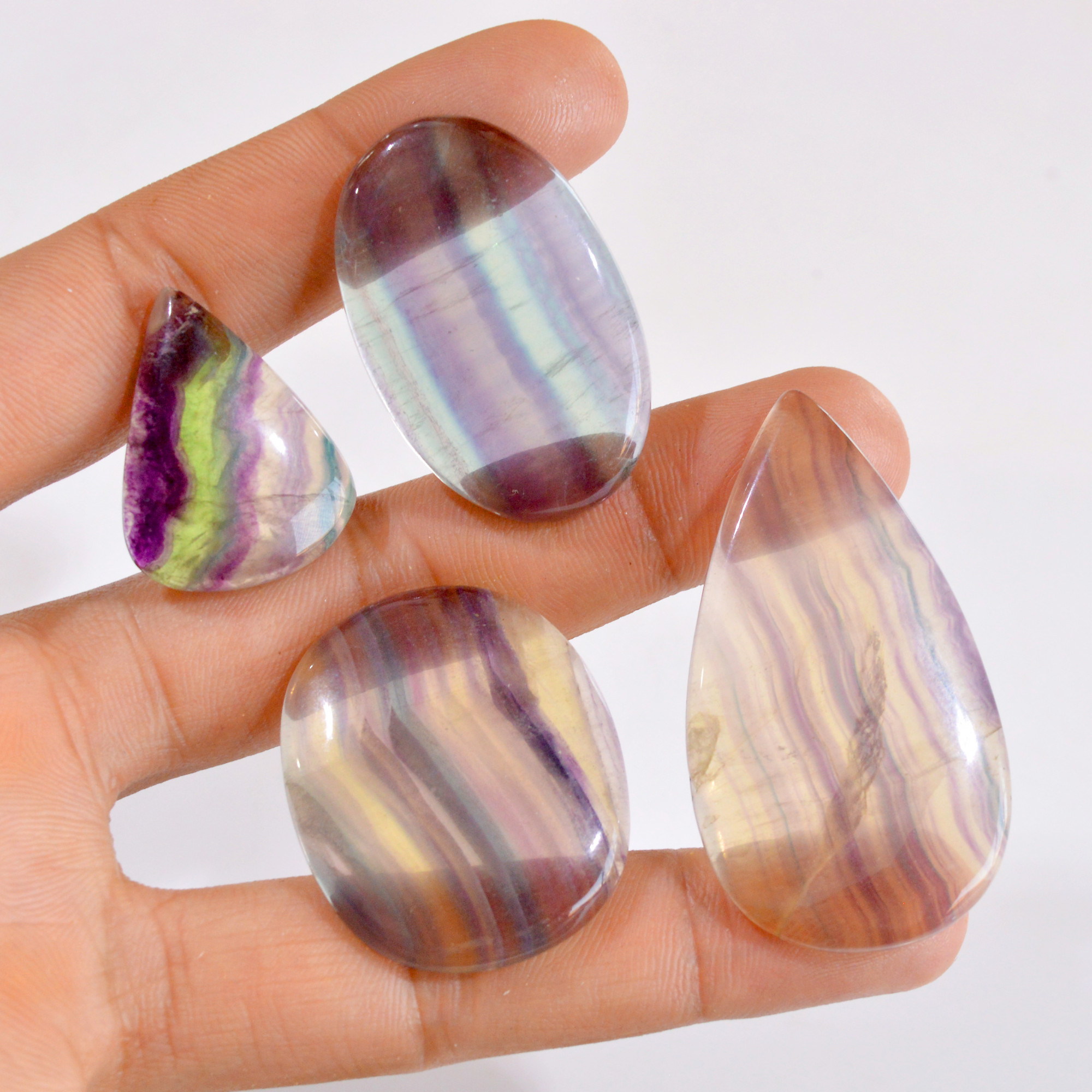 4 Pcs 254 Cts Natural Fluorite Cabochon Loose Gemstone Lot 28x21-52x29mm 2781