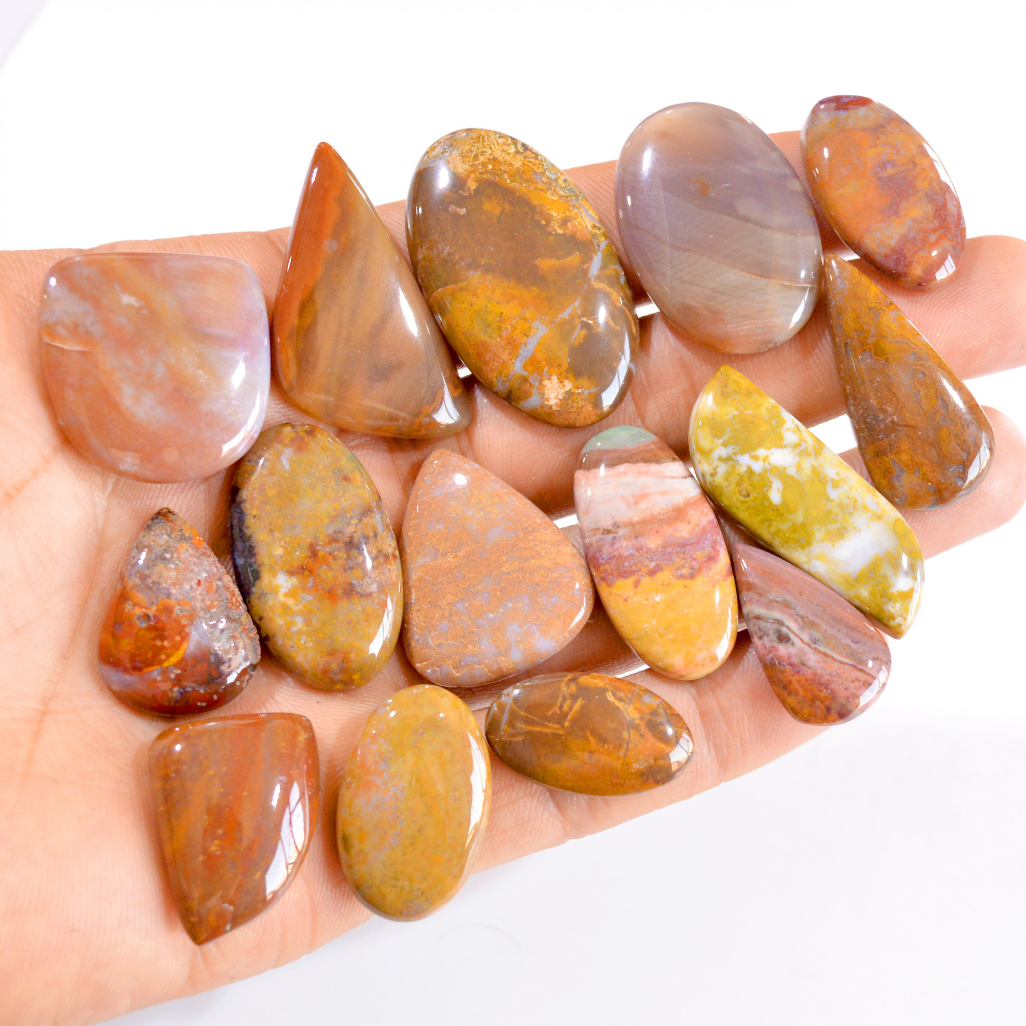 15 Pcs 379 Cts Natural Brown Jasper Cabochon Loose Gemstone Lot 24x14-39x22mm 2786