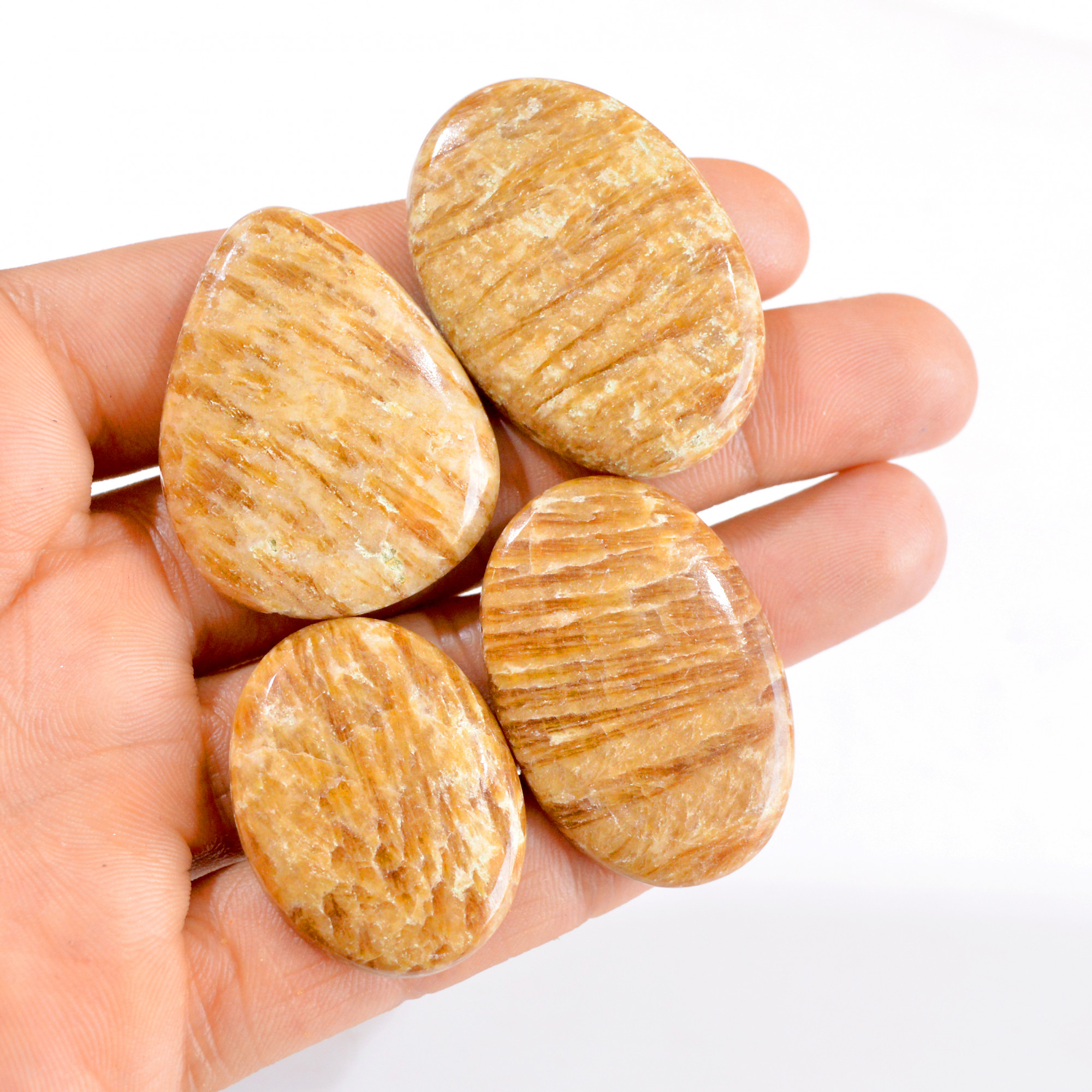 4 Pcs 237 Cts Natural Banded Aragonite Gemstone Cabochon Lot 34x25-42x29mm 2787