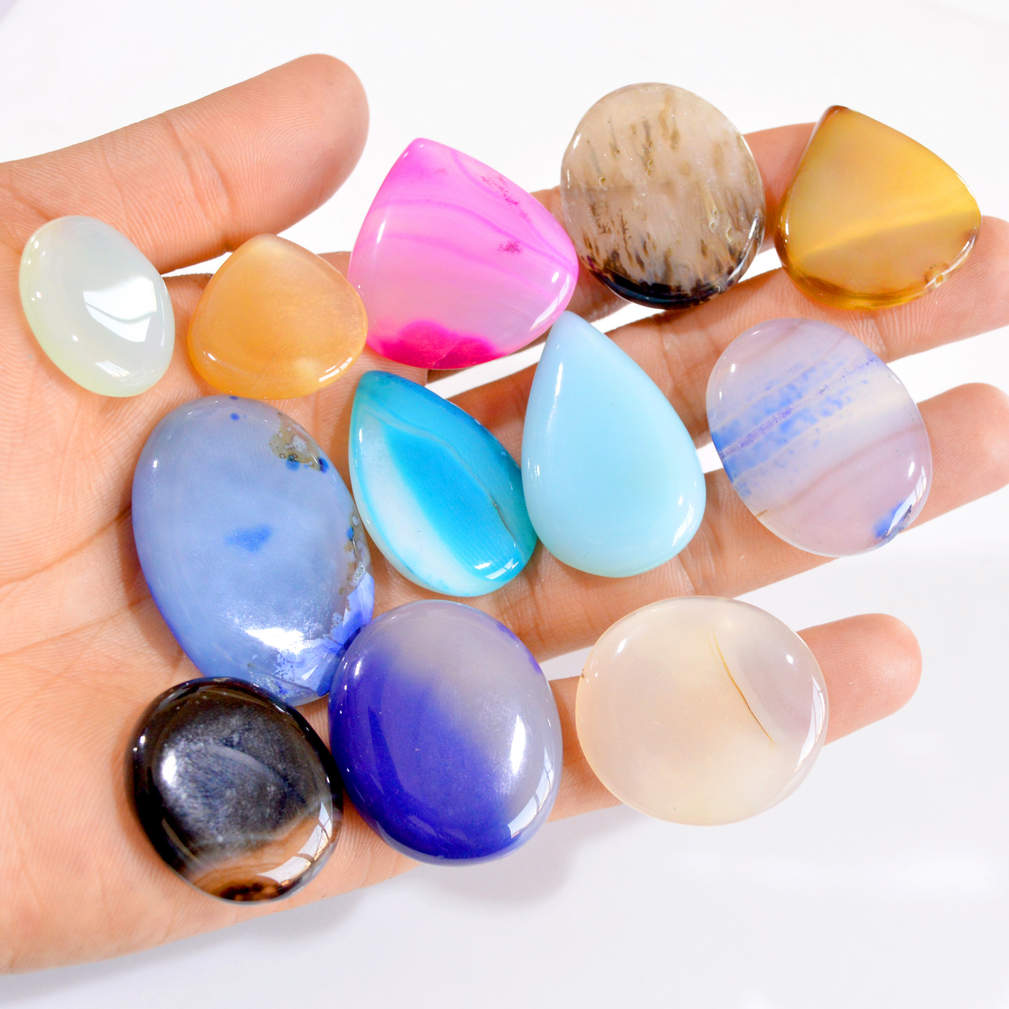 12 Pcs 585 Cts Natural Mix Onyx Cabochon Loose Gemstone Lot 28x23-42x30mm 2788