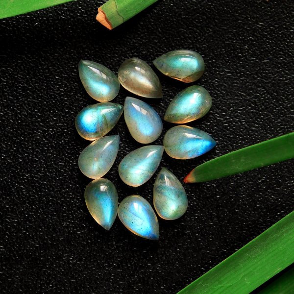12 Pcs 13.15 Cts Natural Celibrated Labradorite Pear Cabochons Loose Gemstone Wholesale Lot Size 8x5mm