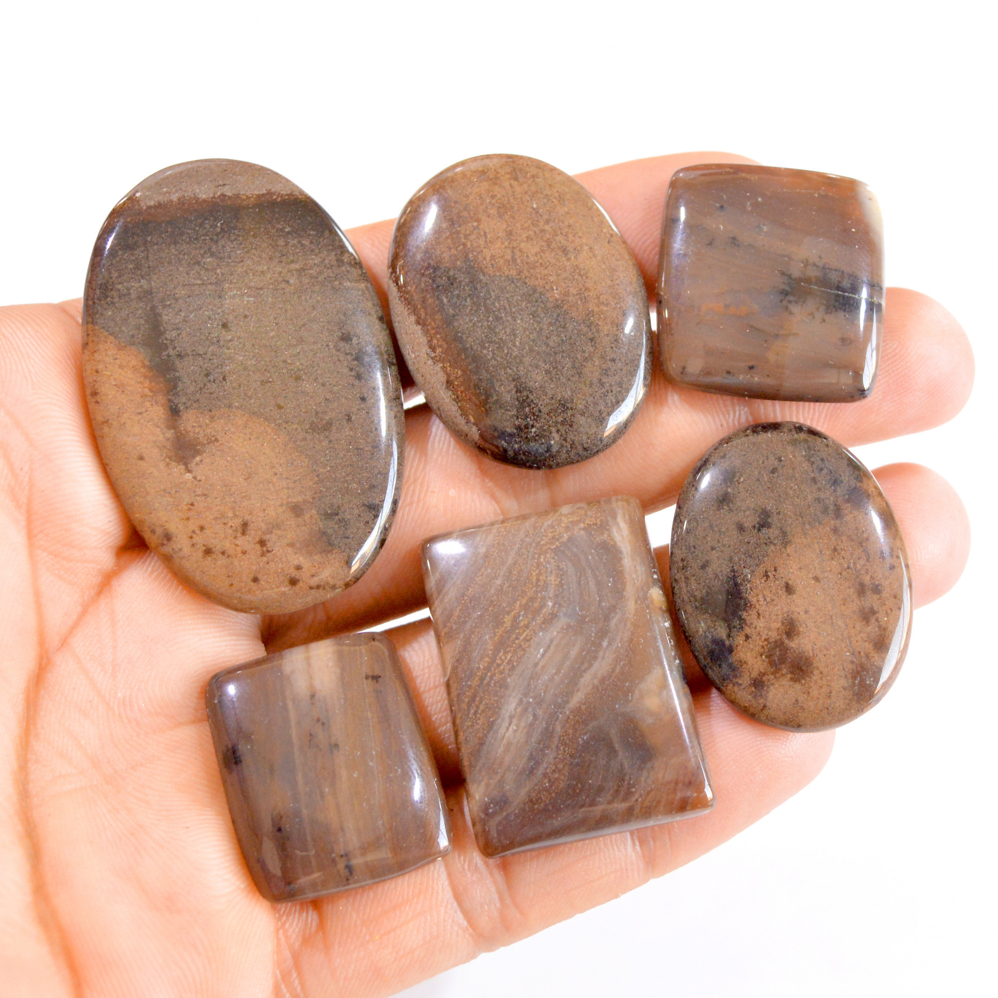 6 Pcs 268 Cts Natural Honey Dendrite Agate Loose Cabochon Lot 25x20-49x31mm 2790