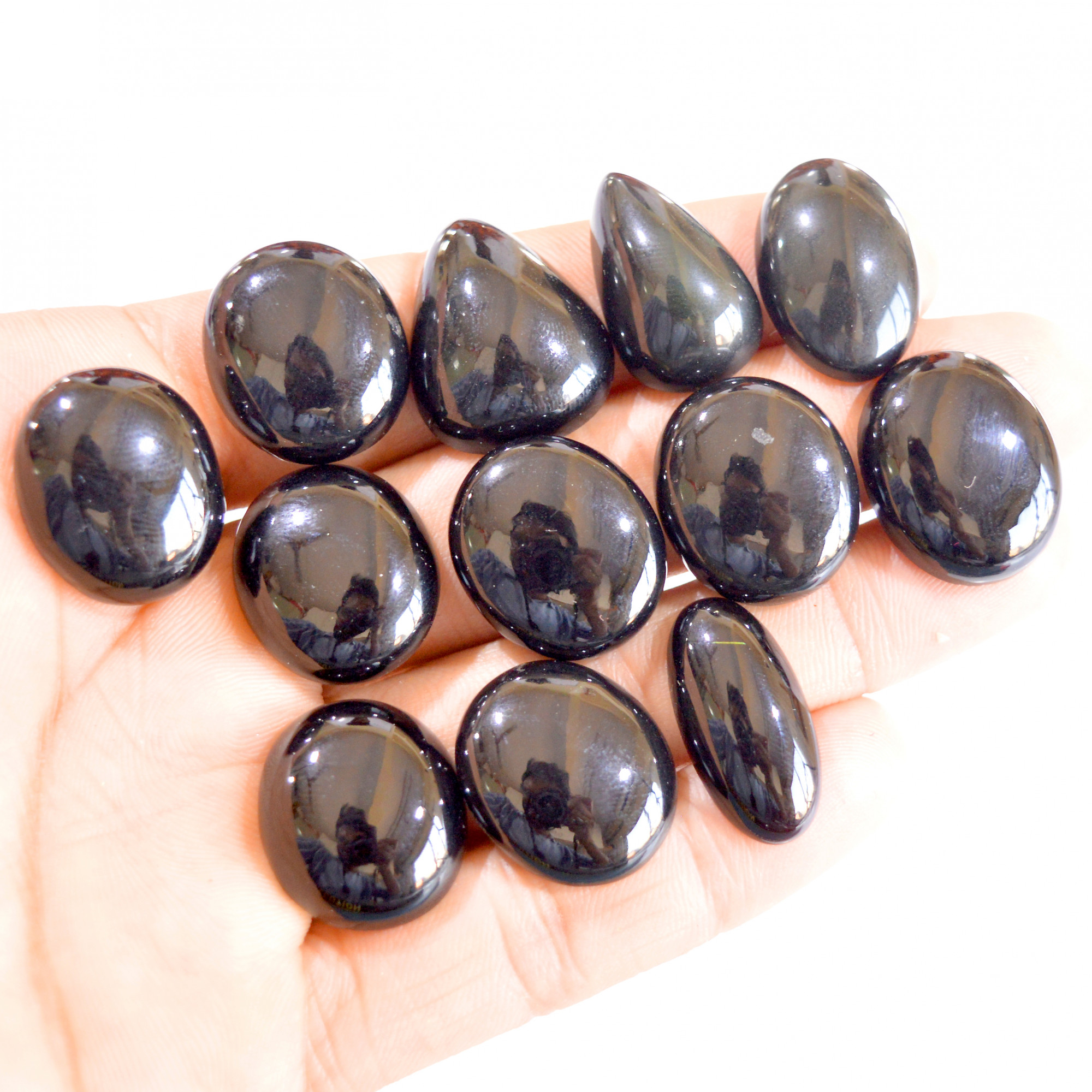 12 Pcs 222 Cts Natural Black Onyx Cabochon Loose Gemstone Lot 23x12-22x18mm 2795