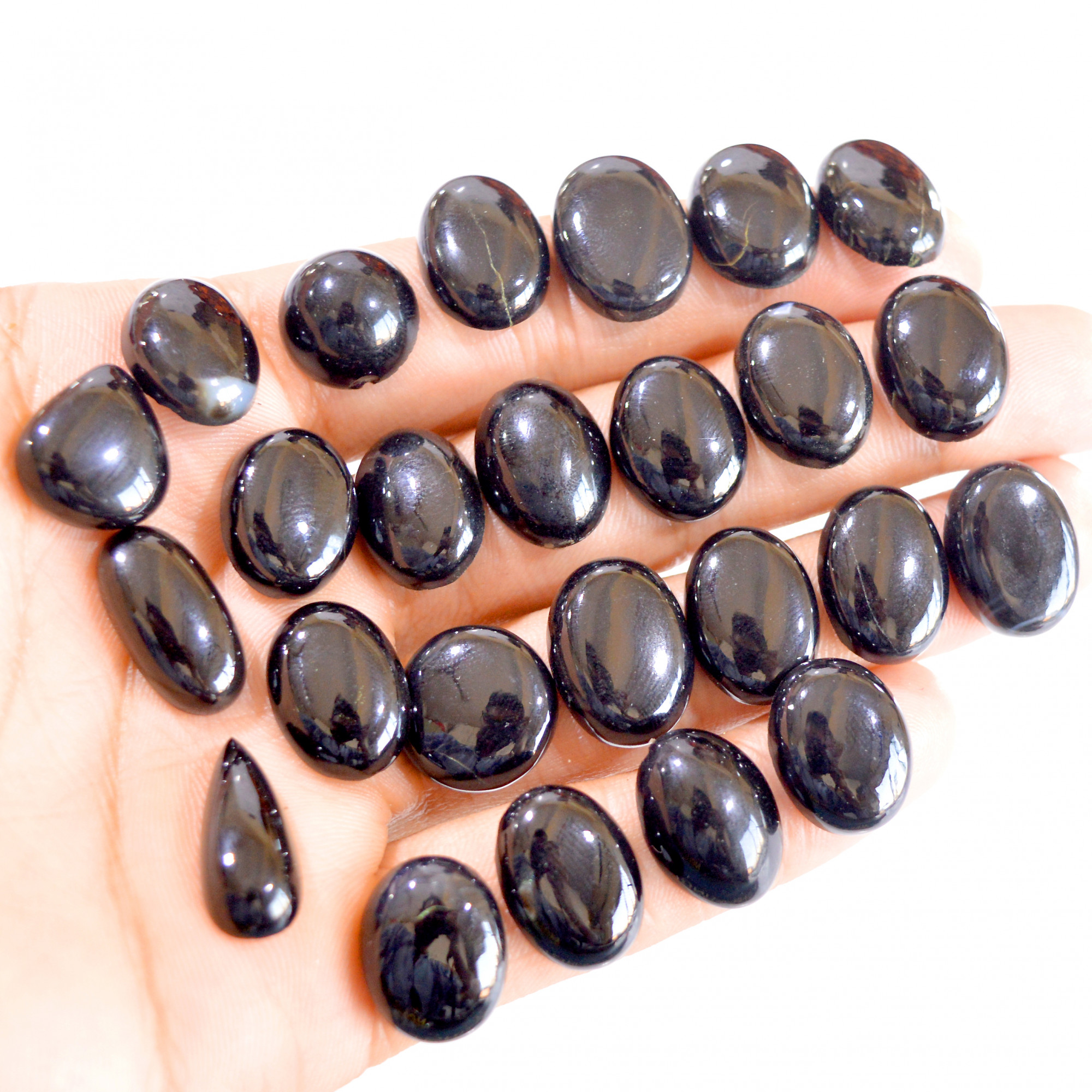 25 Pcs 251 Cts Natural Black Onyx Cabochon Loose Gemstone Lot 13x13-18x13mm 2796