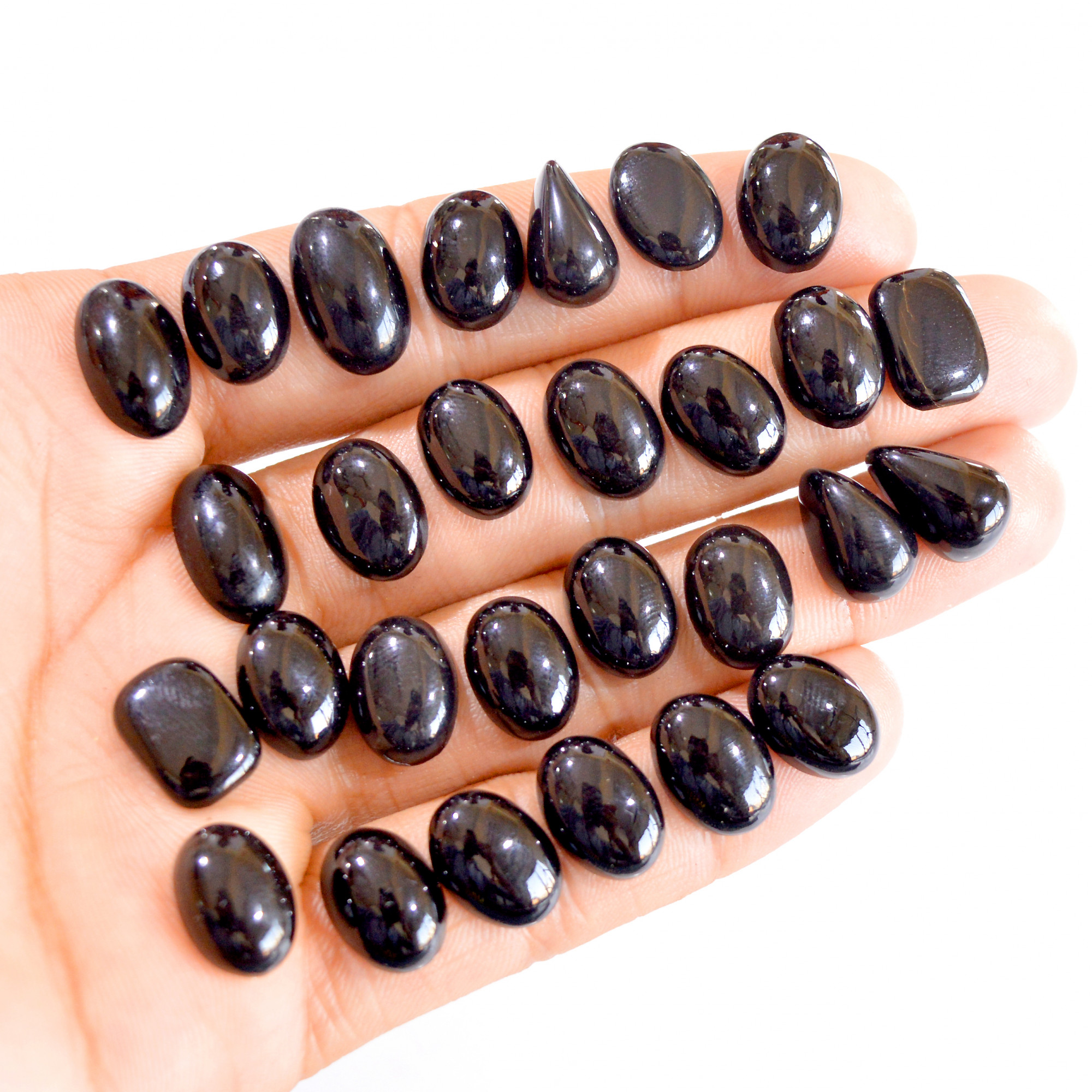 28 Pcs 162 Cts Natural Black Onyx Cabochon Loose Gemstone Lot 13x10-16x10mm 2798