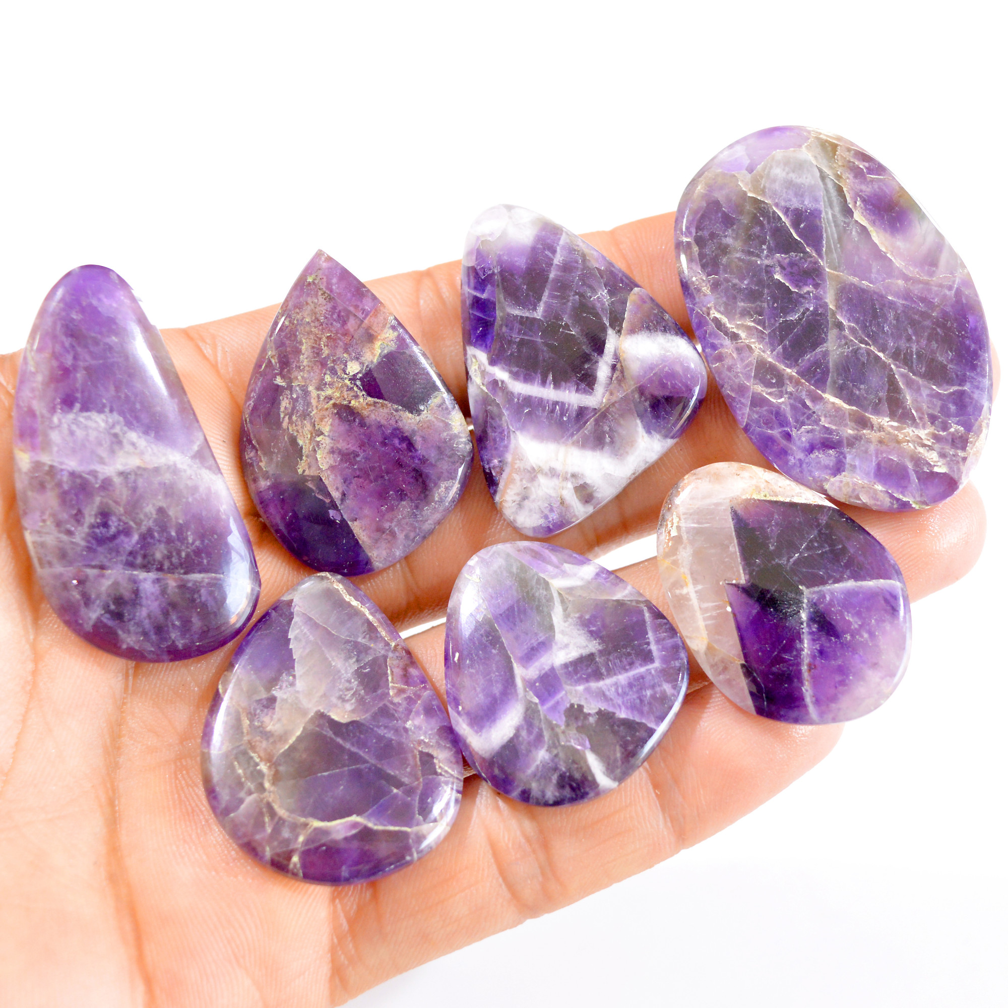7 Pcs 402 Cts Natural Amethyst Briolette Loose Gemstone Lot 33x24-50x32mm 2801