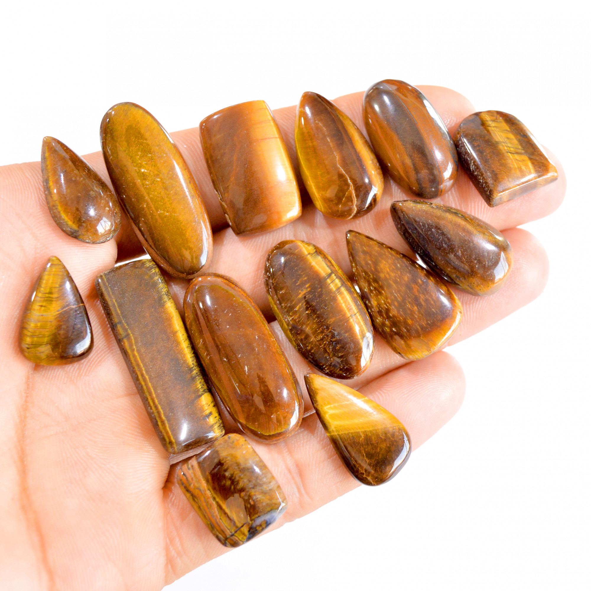 14 Pcs 256 Cts Natural Tiger Eye Cabochon Loose Gemstone Lot 19x13-36x12mm 2802