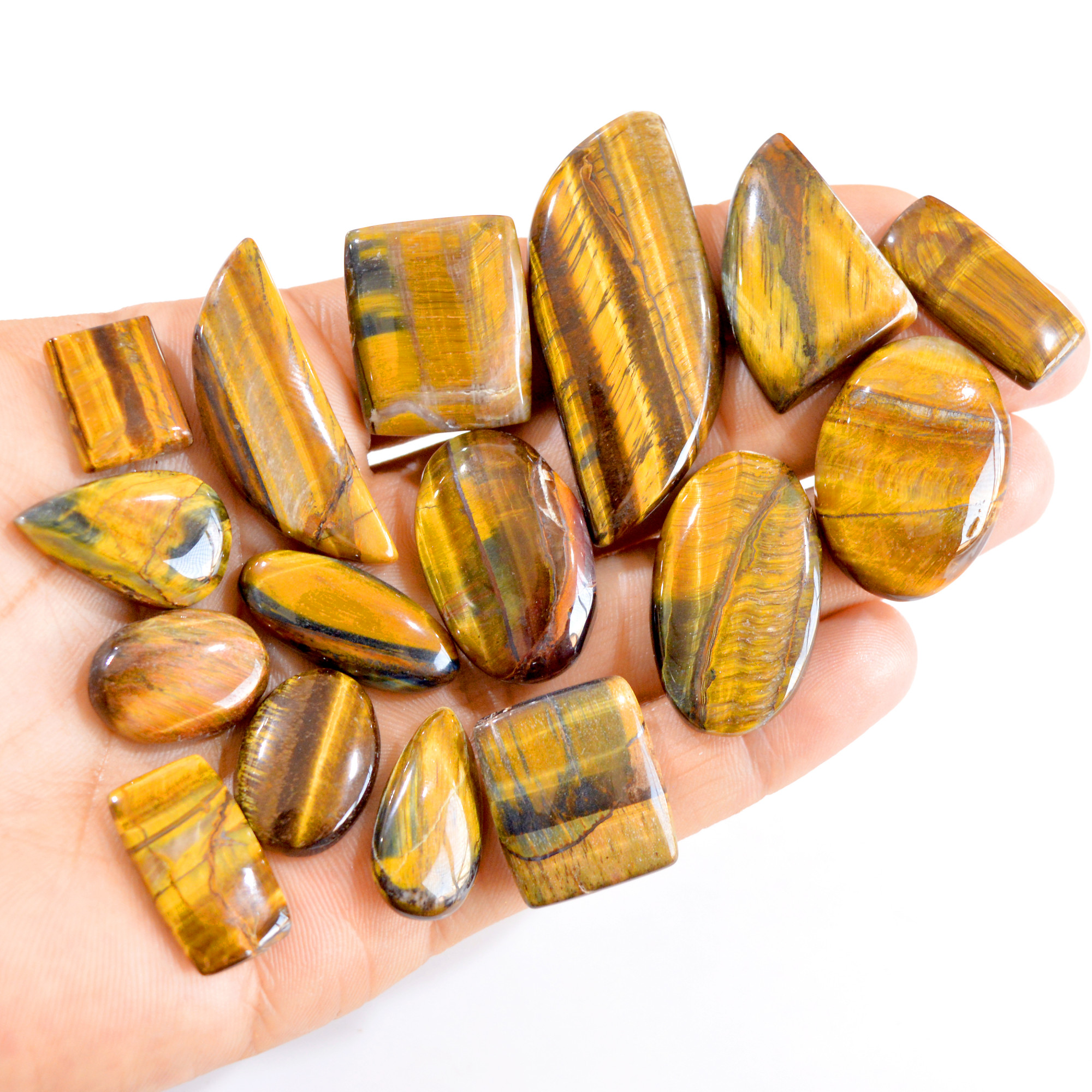 16 Pcs 457 Cts Natural Tiger Eye Cabochon Loose Gemstone Lot 16x12-52x22mm 2803