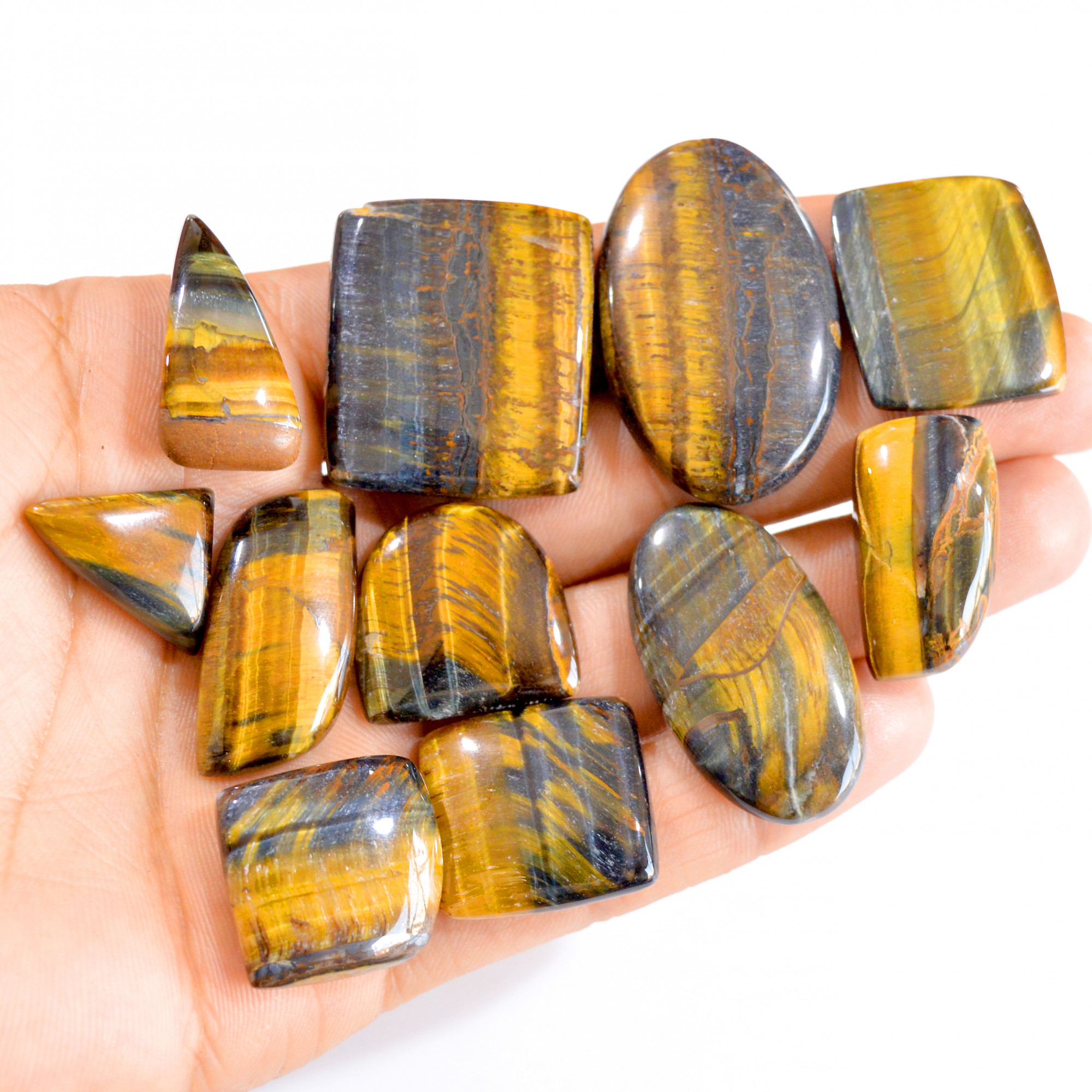 11 Pcs 353 Cts Natural Tiger Eye Cabochon Loose Gemstone Lot 19x15-32x28mm 2804