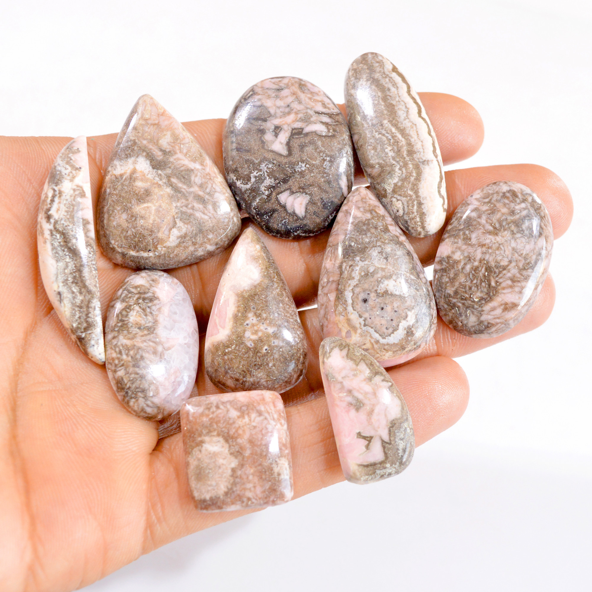10 Pcs 337 Cts Natural Rhodochrosite Cabochon Gemstone Lot 26x14-33x25mm 2805