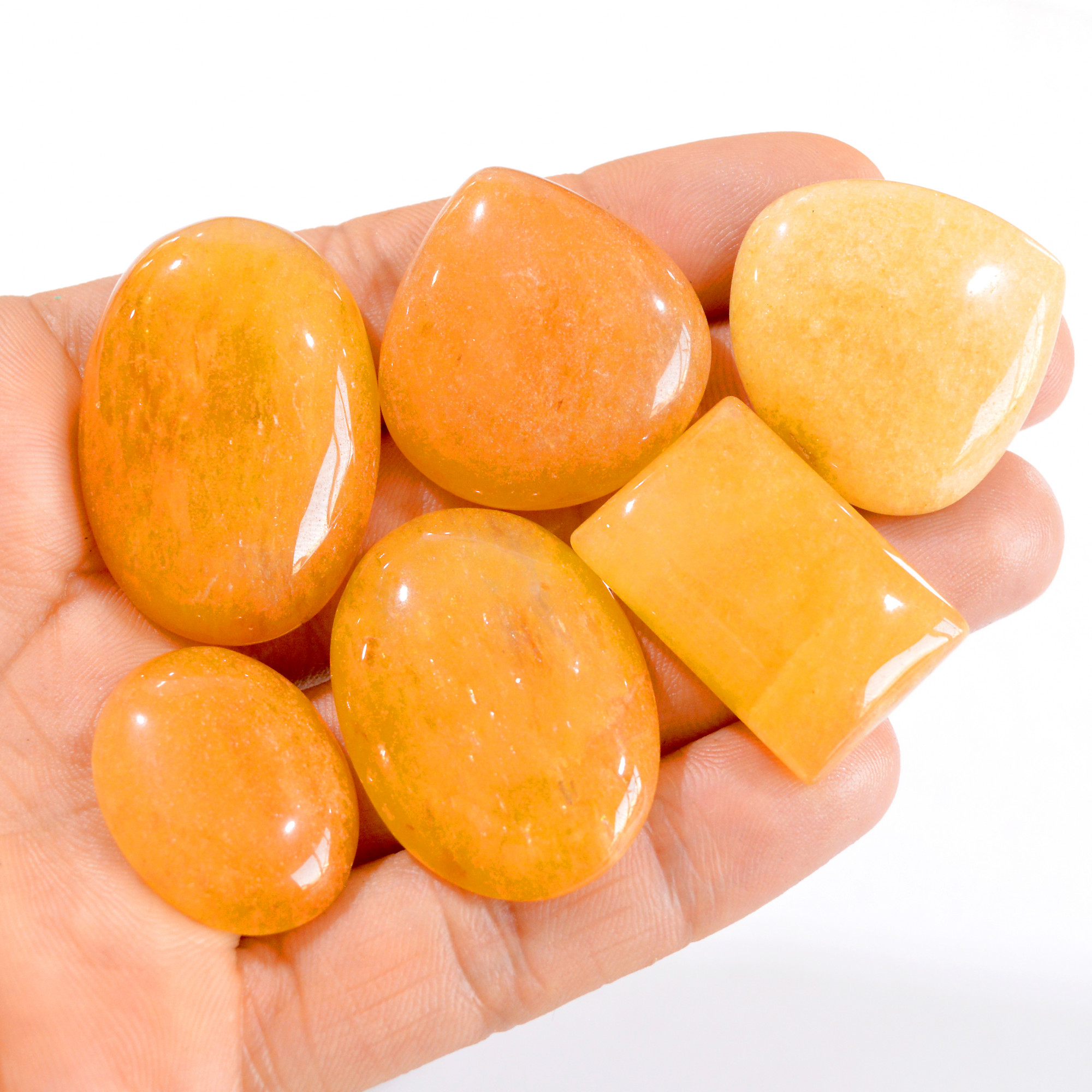 6 Pcs 349 Cts Natural Yellow Aventurine Cabochon Gemstone Lot 27x21-38x26mm 2806