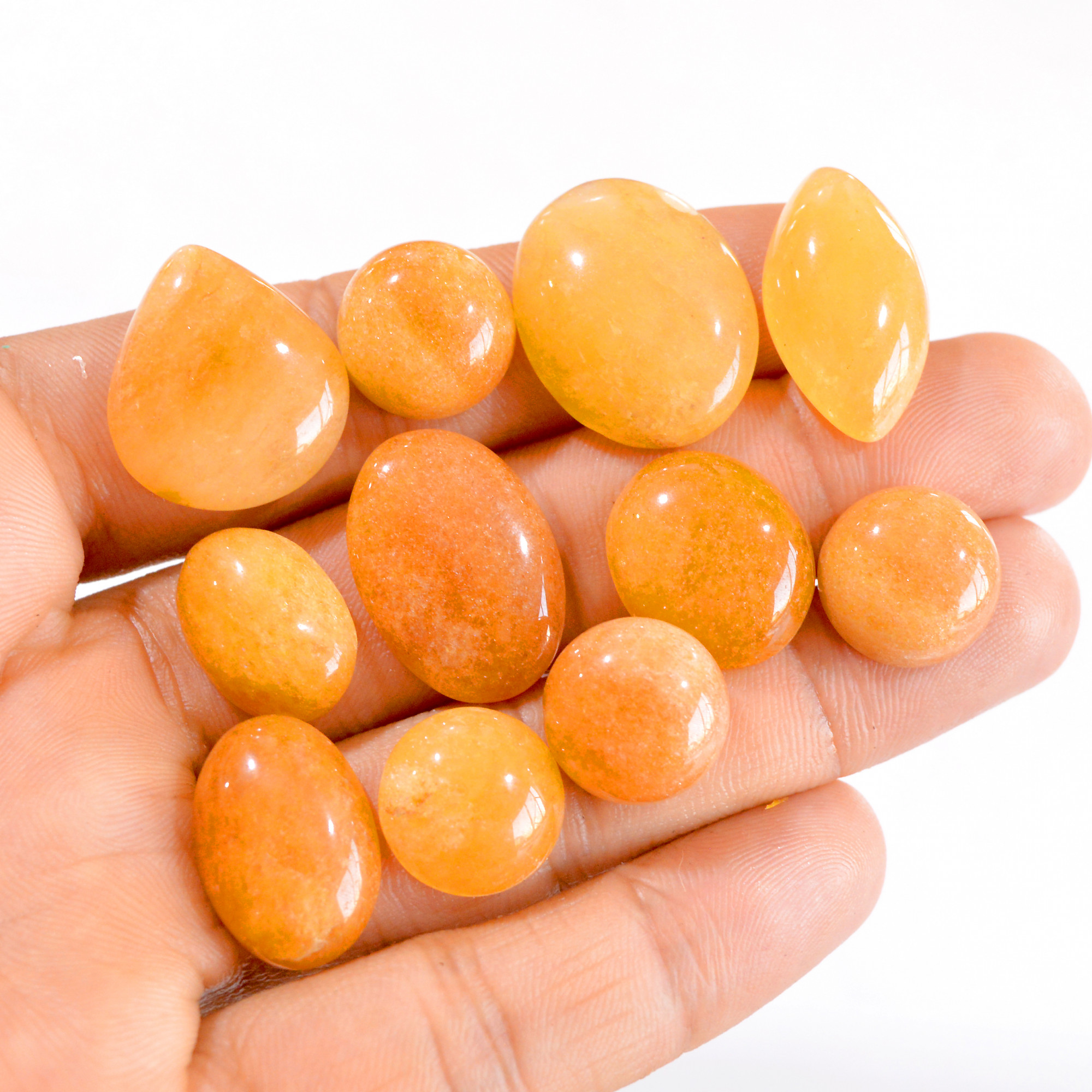 11 Pcs 167 Cts Natural Yellow Aventurine Cabochon Gemstone Lot 17x12-24x19mm 2807