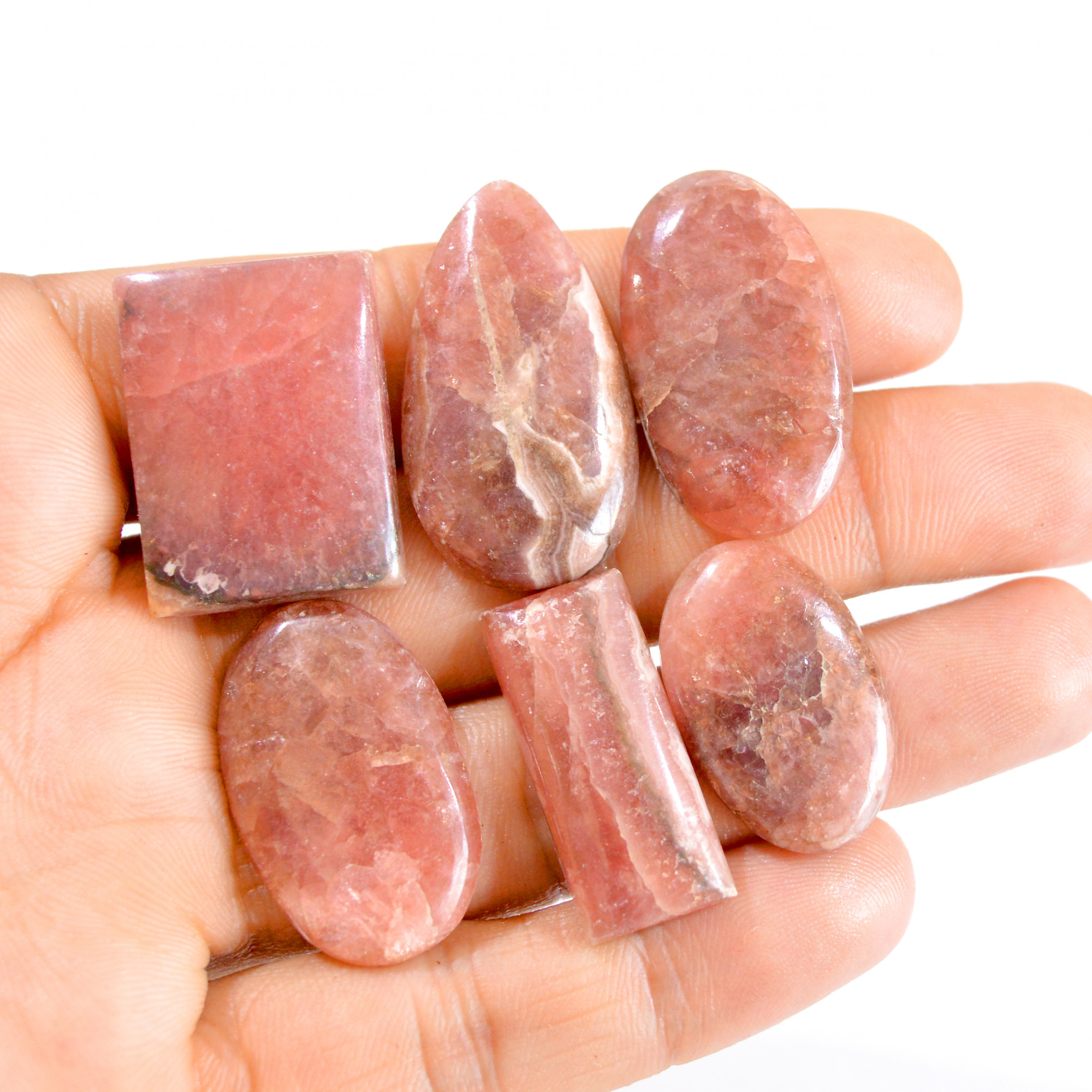 6 Pcs 226 Cts Natural Rhodochrosite Cabochon Gemstone Lot 26x16-35x19mm 2811