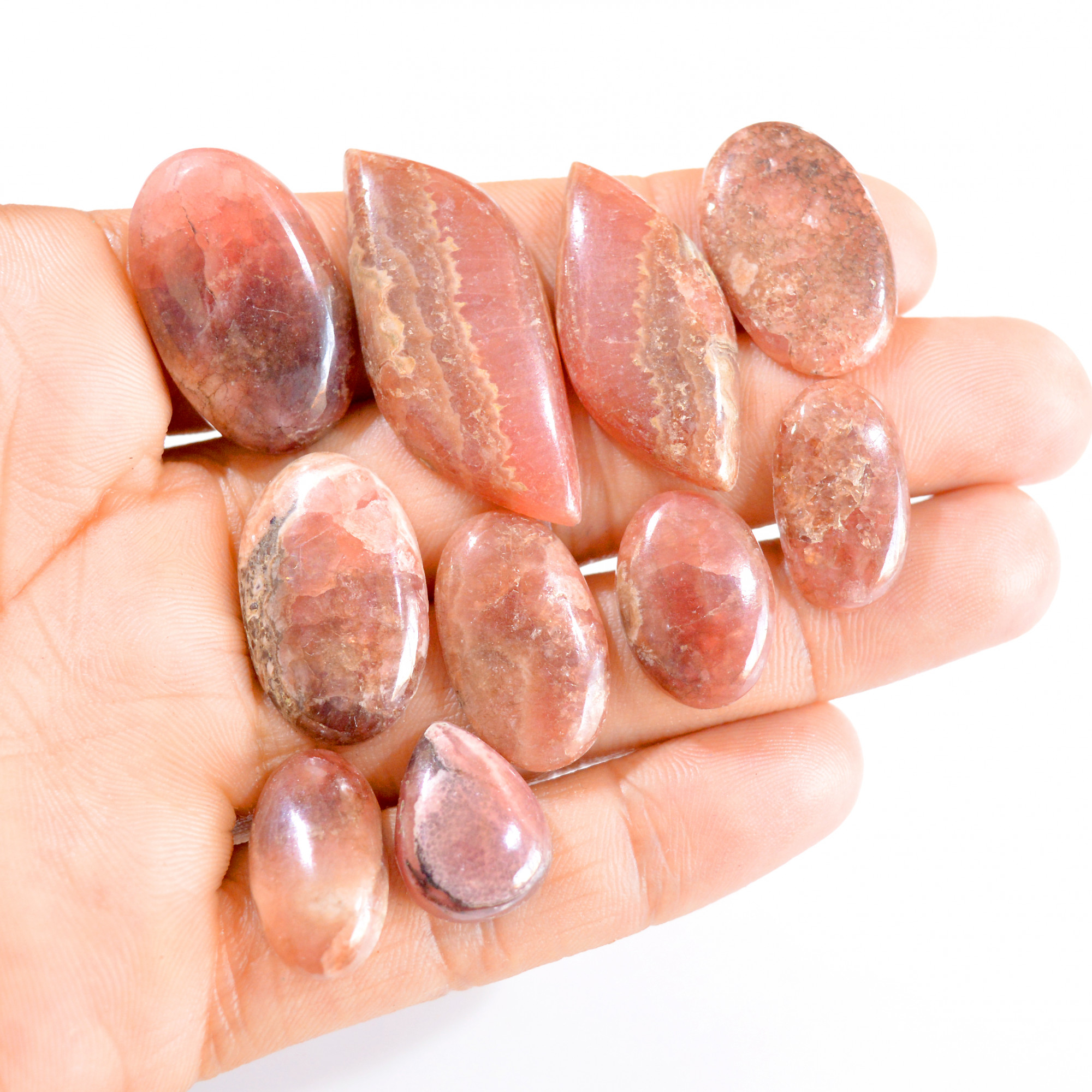 10 Pcs 218 Cts Natural Rhodochrosite Cabochon Gemstone Lot 18x13-41x18mm 2812