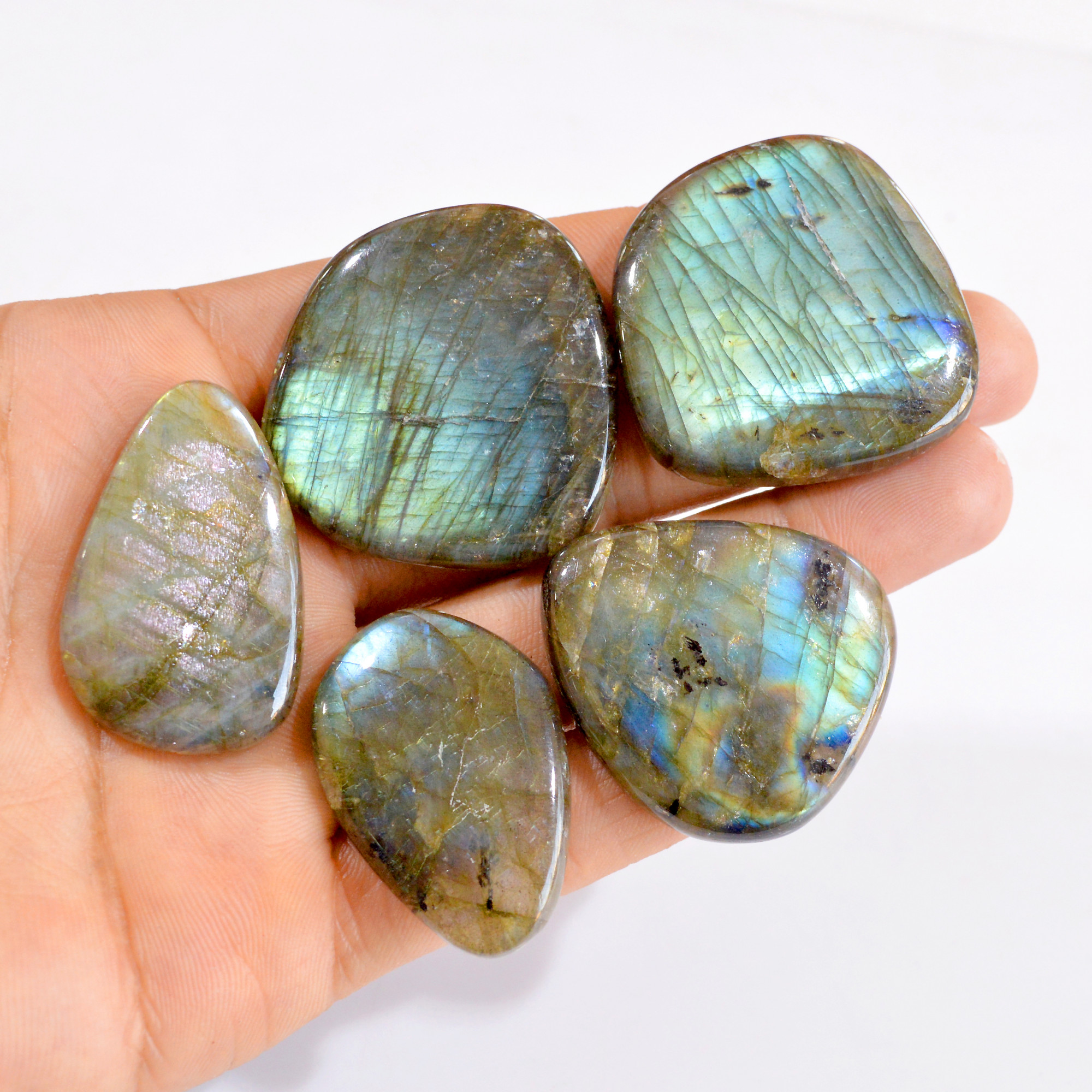 5 Pcs 376 Cts Natural Labradorite Back Unpolished Cabochon Lot 39x26-41x39mm 2817