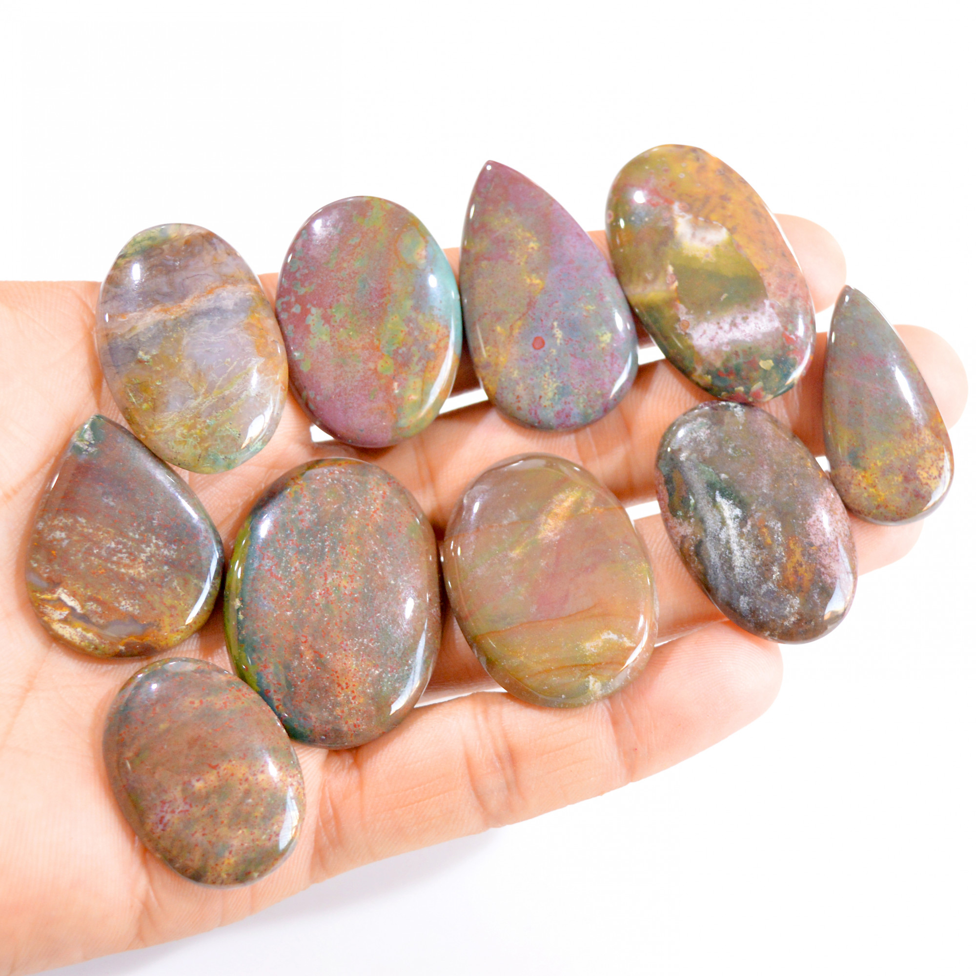 10 Pcs 407 Cts Natural Bloodstone Cabochon Loose Gemstone Lot 33x17-39x28mm 2829