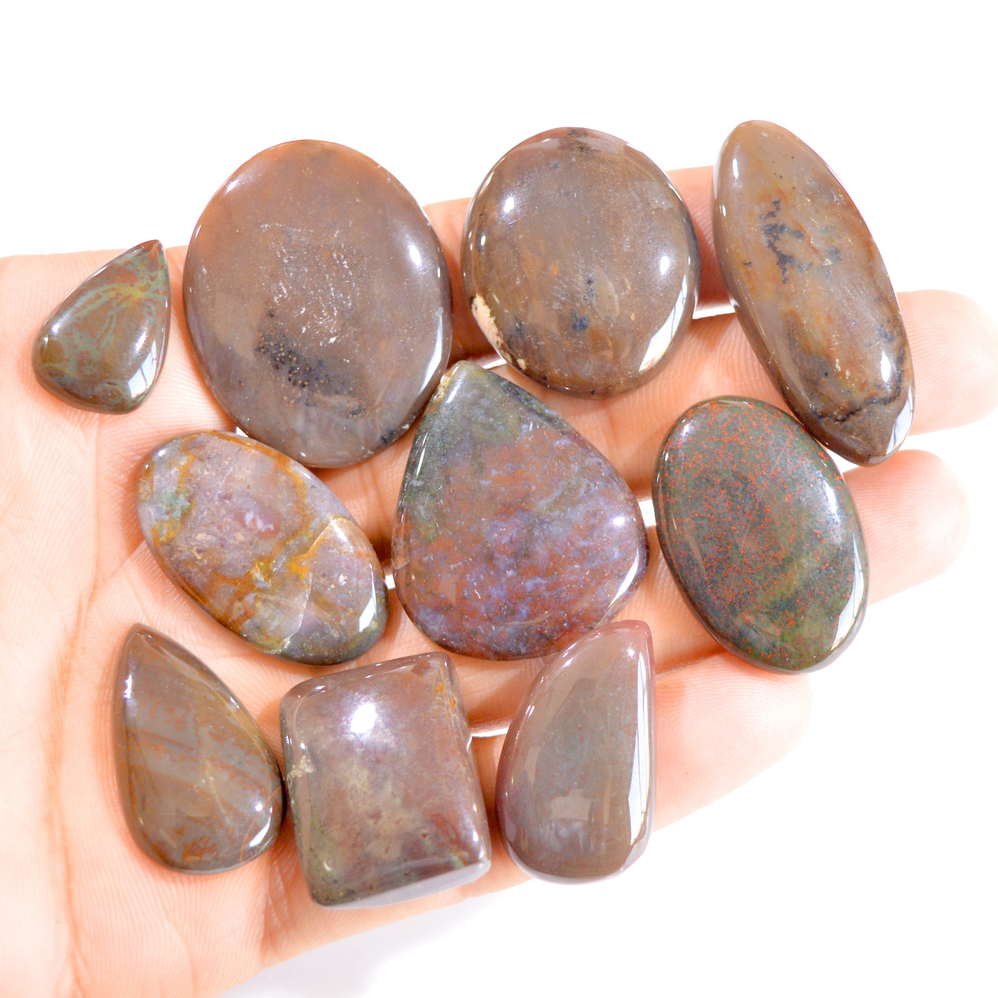 10 Pcs 351 Cts Natural Bloodstone Cabochon Loose Gemstone Lot 21x13-32x26mm 2830