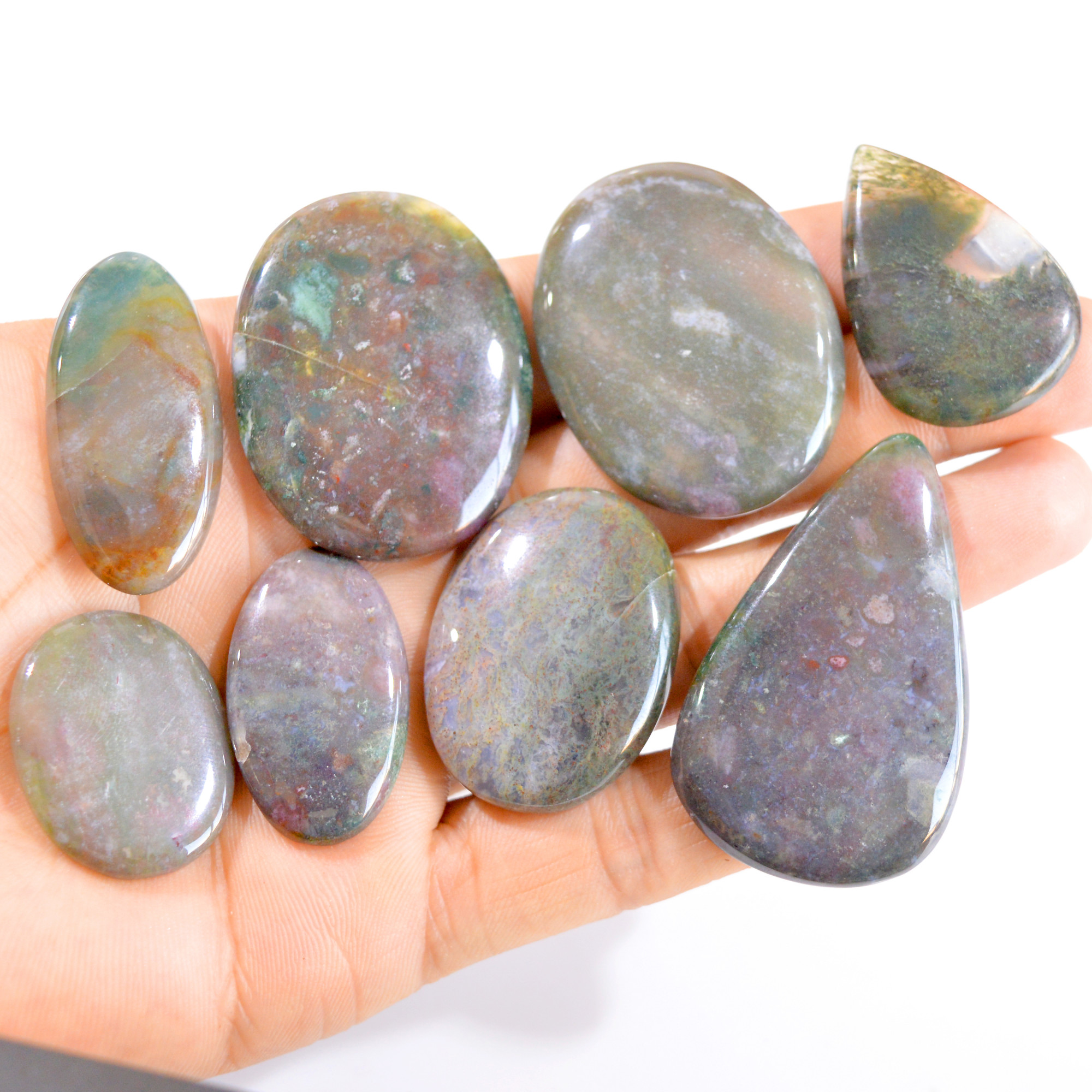 8 Pcs 444 Cts Natural Bloodstone Cabochon Loose Gemstone Lot 30x23-52x32mm 2832