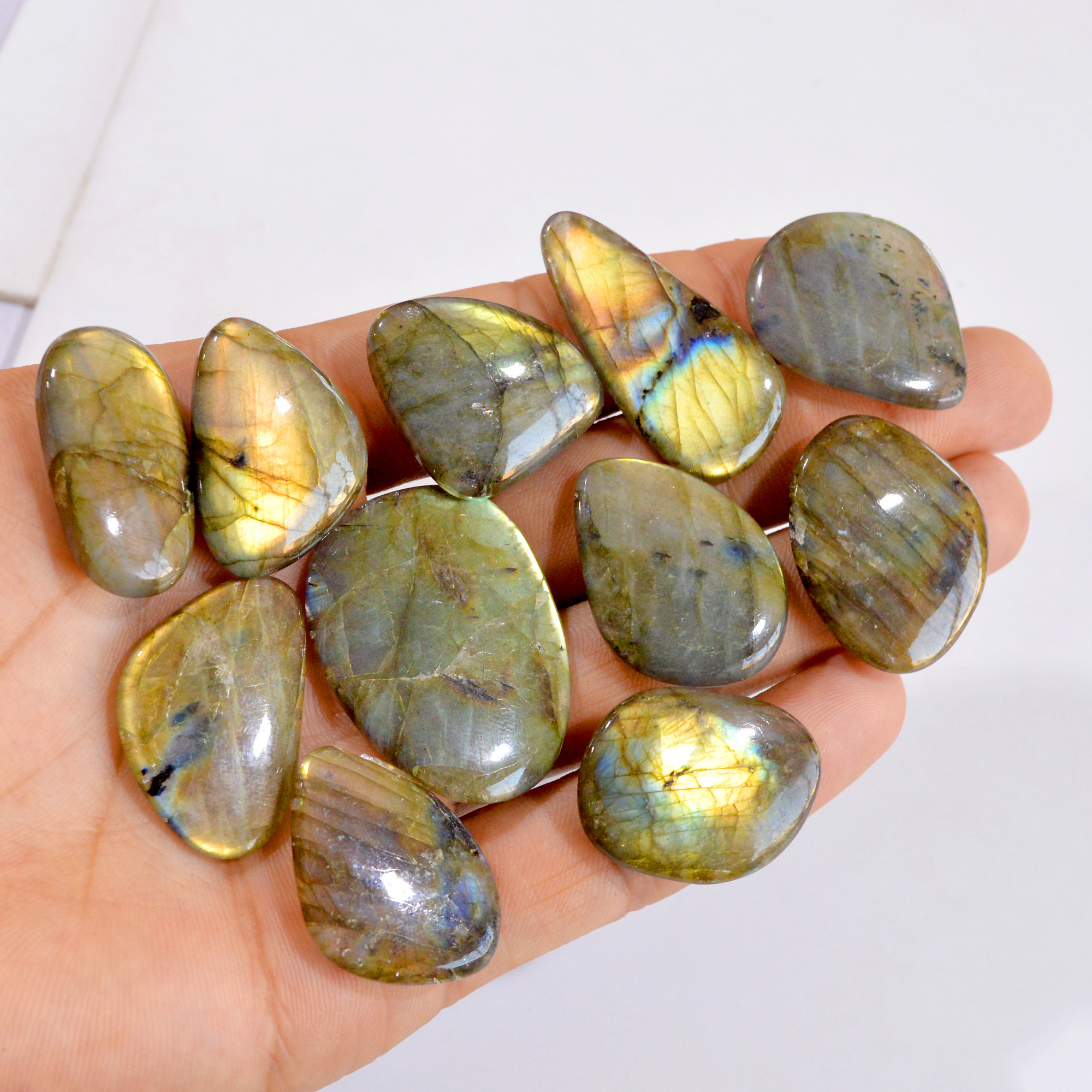 11 Pcs 381 Cts Natural Labradorite Briolette Loose Gemstone Lot 29x21-38x30mm 2835