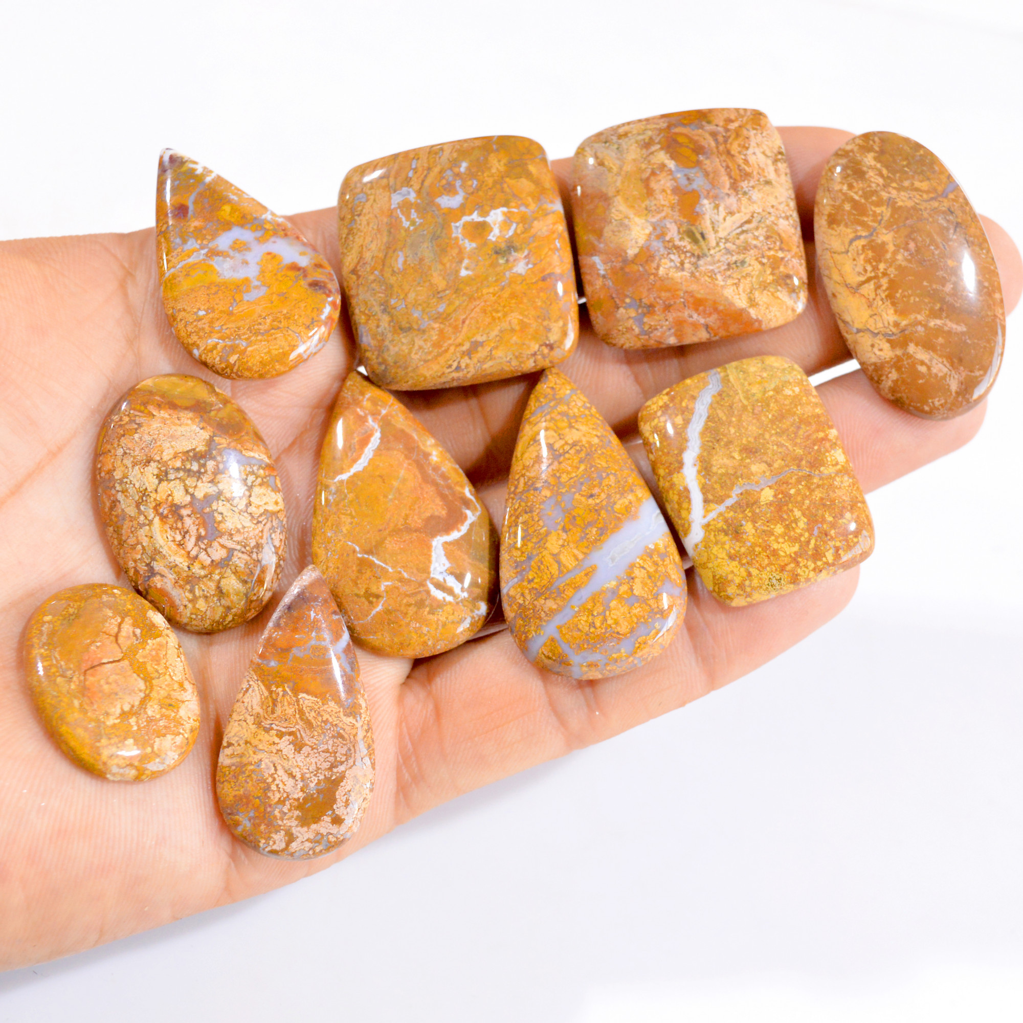 10 Pcs 349 Cts Natural Landscape Jasper Cabochon Gemstone Lot 26x19-42x22mm 2837