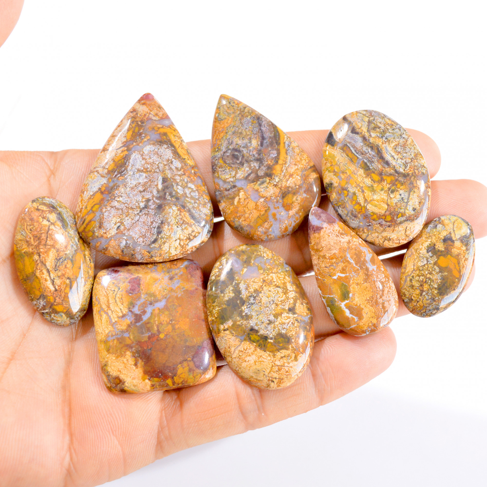 8 Pcs 316 Cts Natural Landscape Jasper Cabochon Gemstone Lot 28x17-46x34mm 2842