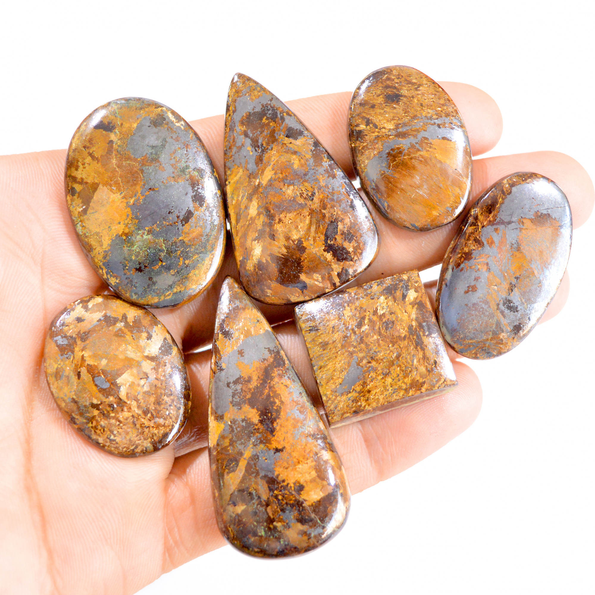 7 Pcs 422 Cts Natural Bronzite Cabochon Loose Gemstone Lot 31x22-52x24mm 2853