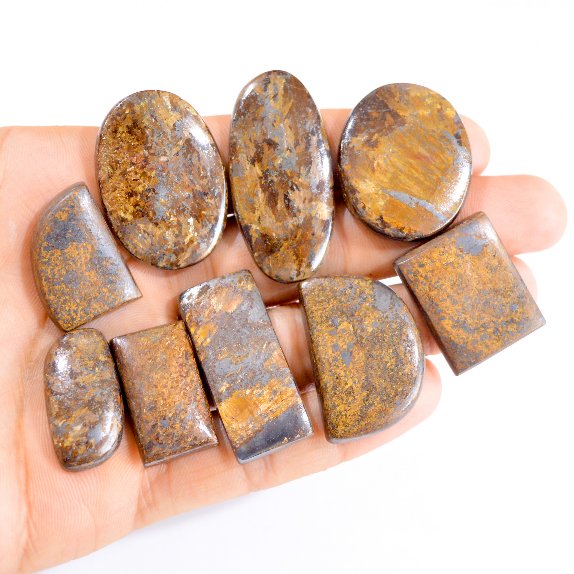 9 Pcs 421 Cts Natural Bronzite Cabochon Loose Gemstone Lot 28x14-36x25mm 2854