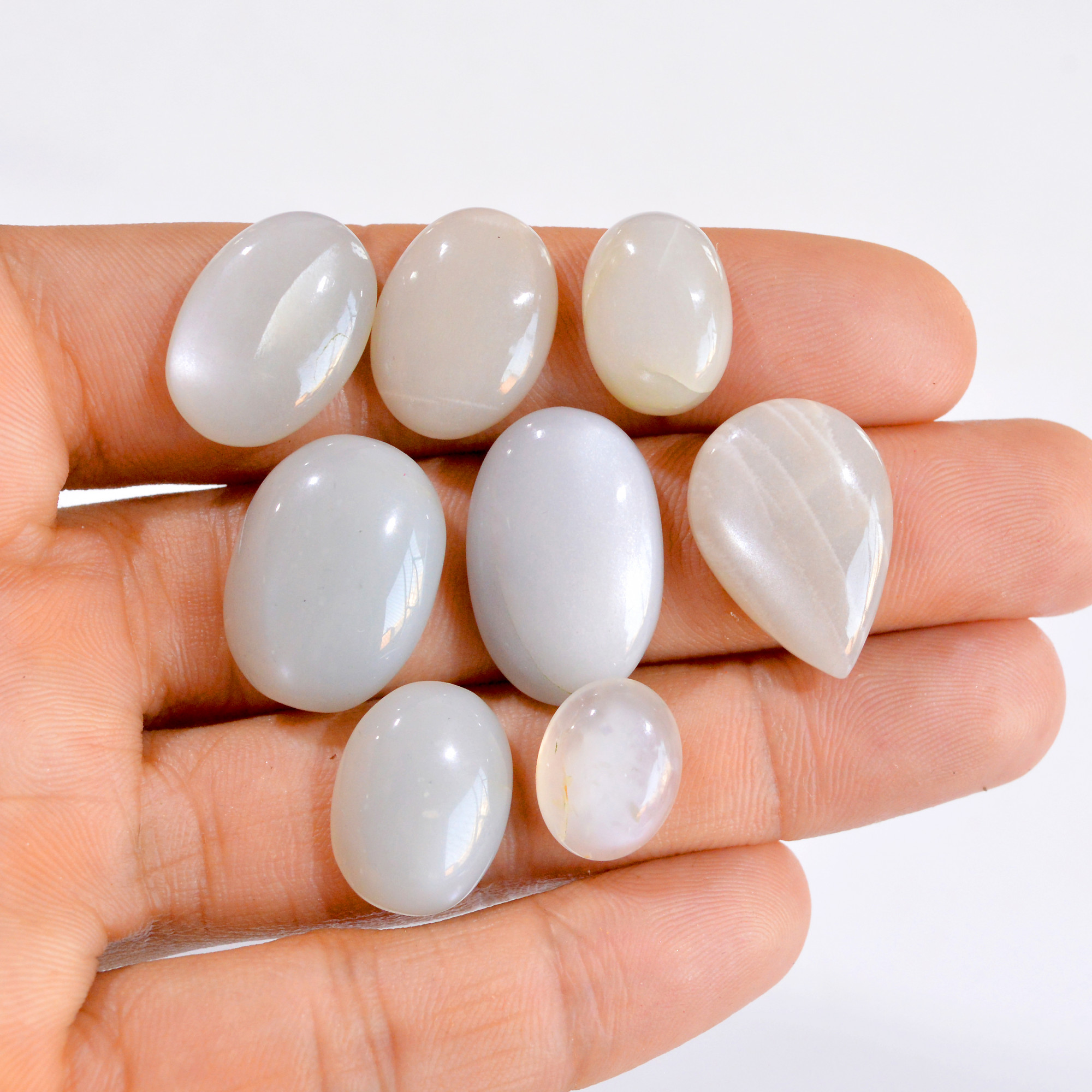 8 Pcs 106 Cts Natural Gray Moonstone Cabochon Gemstone Lot 13x11-23x15mm 2857