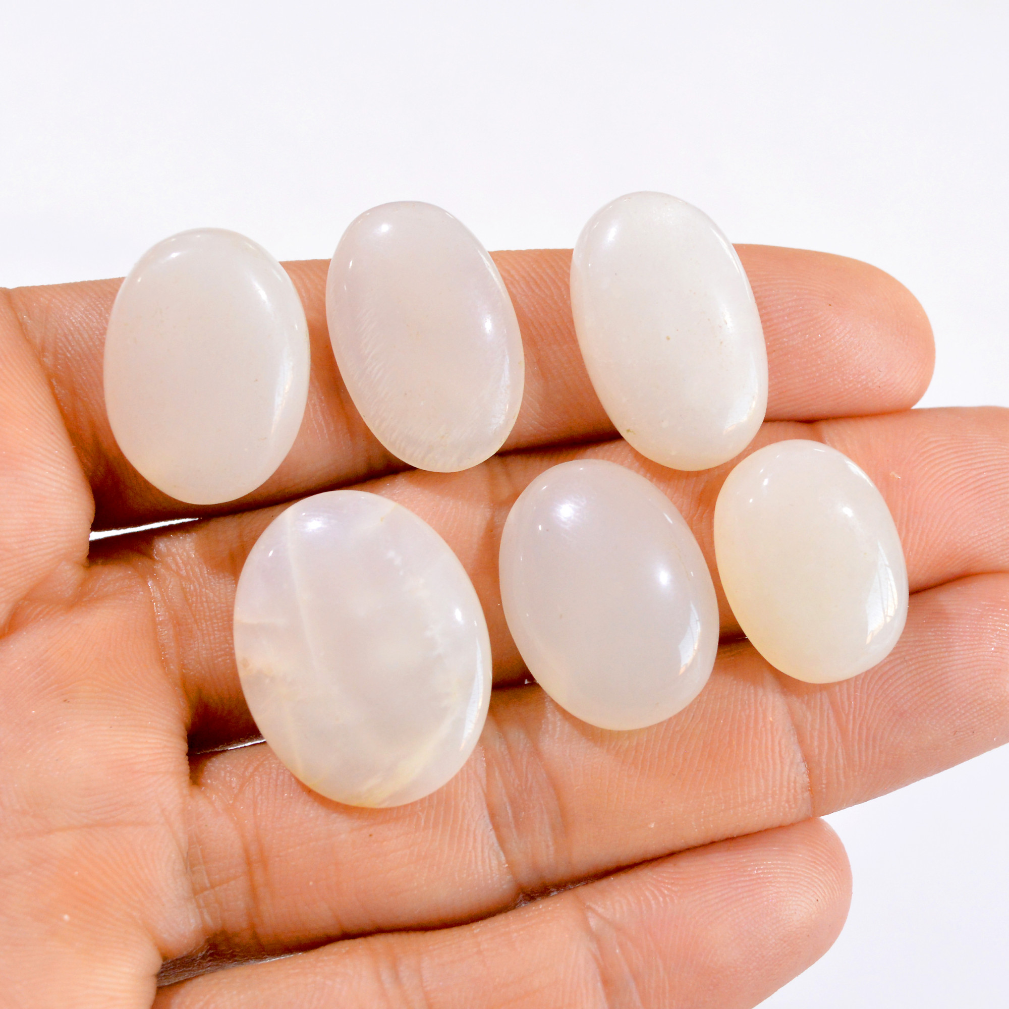 6 Pcs 122 Cts Natural White Moonstone Cabochon Gemstone Lot 19x15-25x20mm 2861