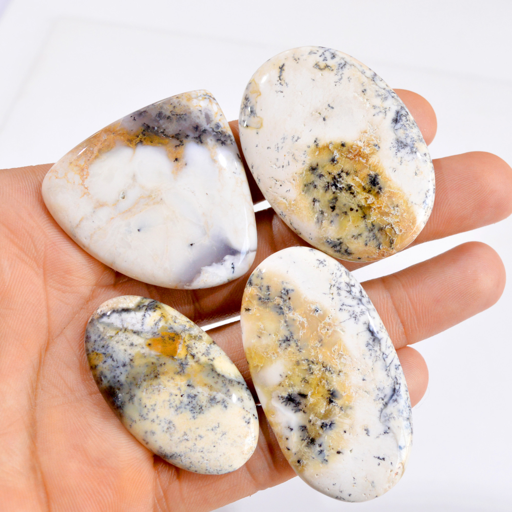 4 Pcs 312 Cts Natural Dendritic Agate Cabochon Gemstone Lot 44x25-51x35mm 2865