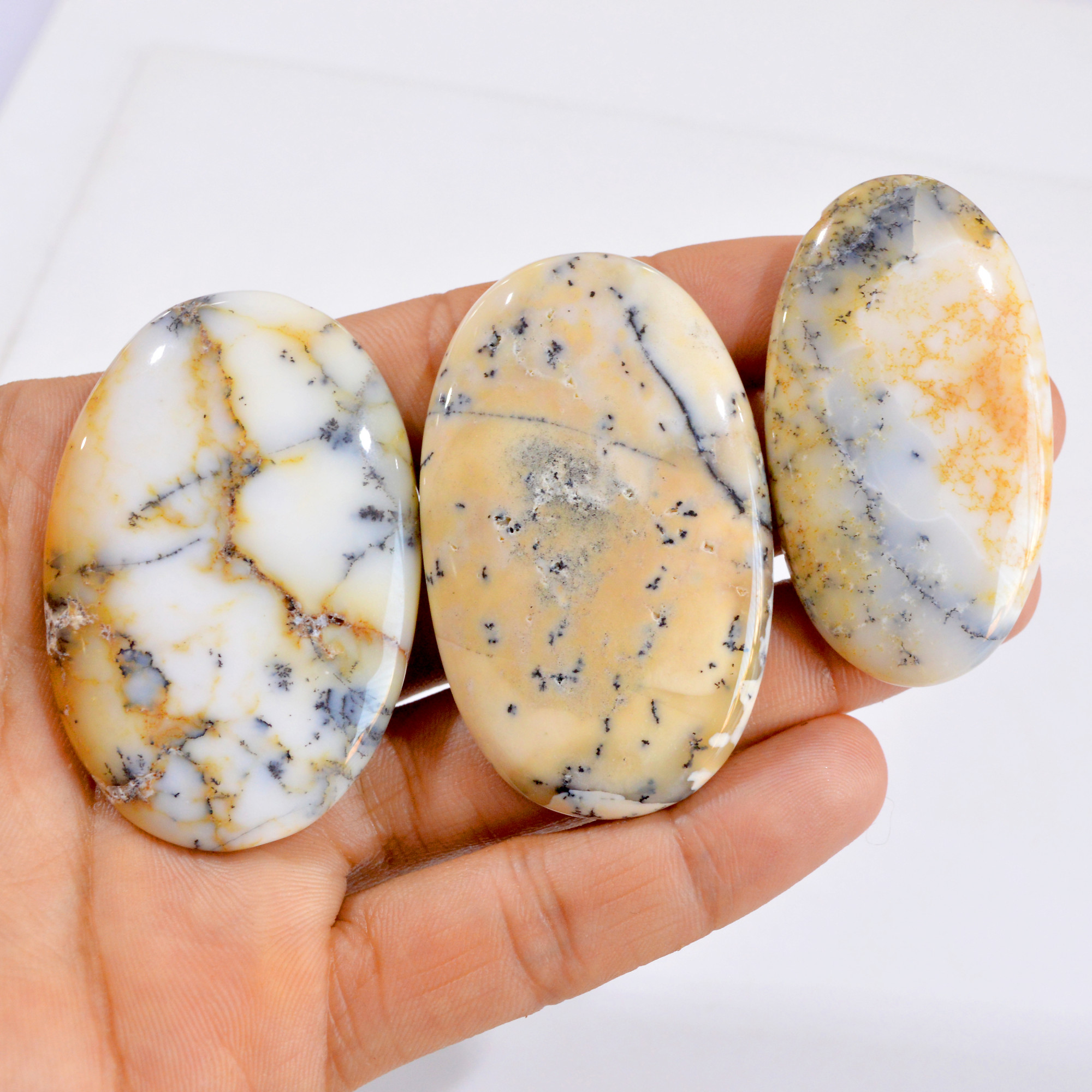 3 Pcs 340 Cts Natural Dendritic Agate Cabochon Gemstone Lot 54x30-59x36mm 2866
