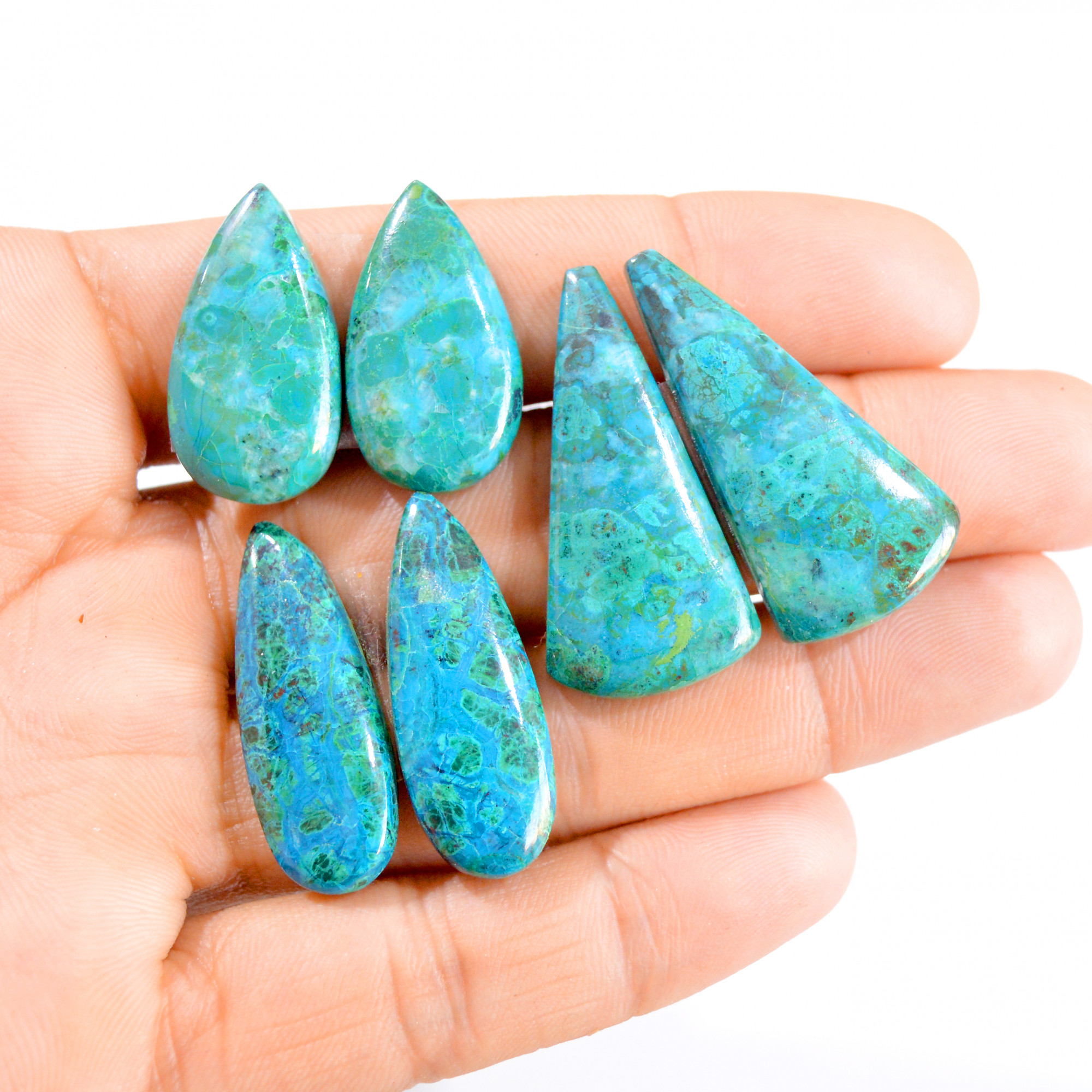 3 Pair 122 Cts Natural Chrysocolla Cabochon Gemstone Pair Lot 26x14-36x17mm 2871