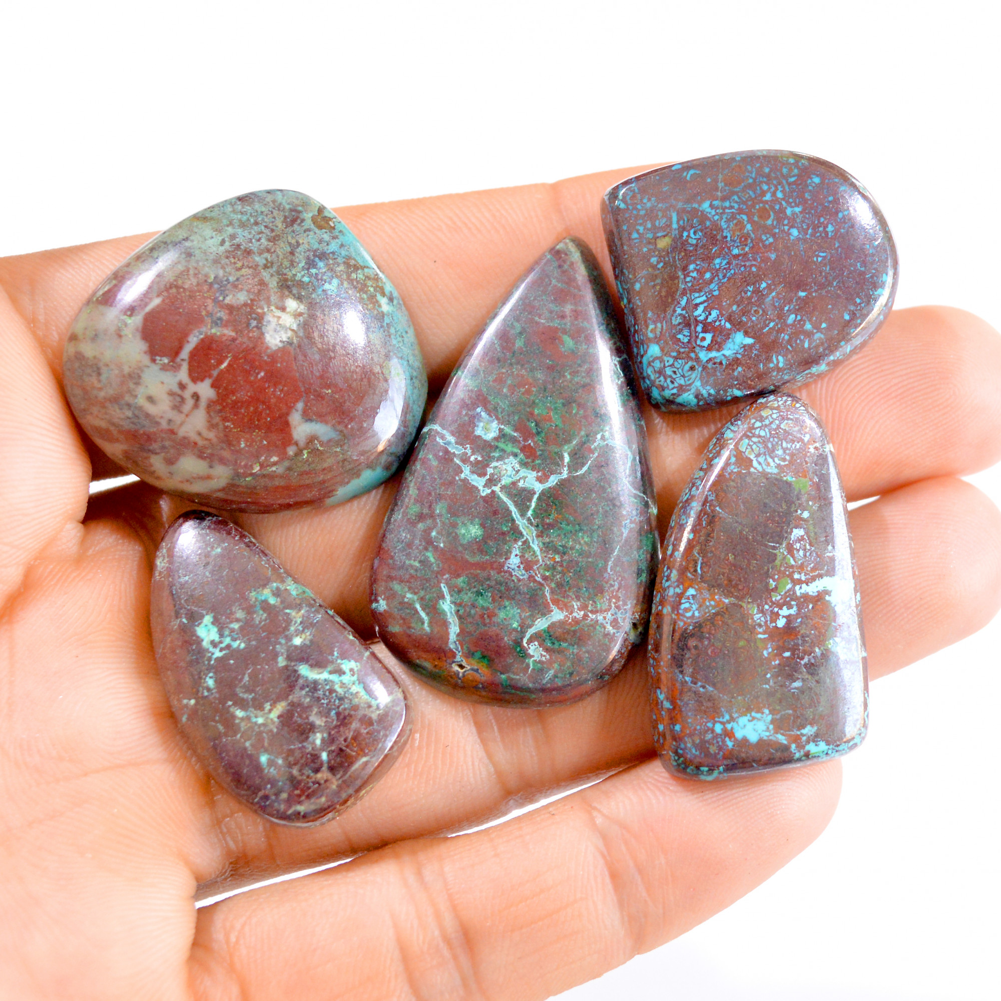 5 Pcs 199 Cts Natural Azurite Cabochon Loose Gemstone Lot 25x22-42x25mm 2874