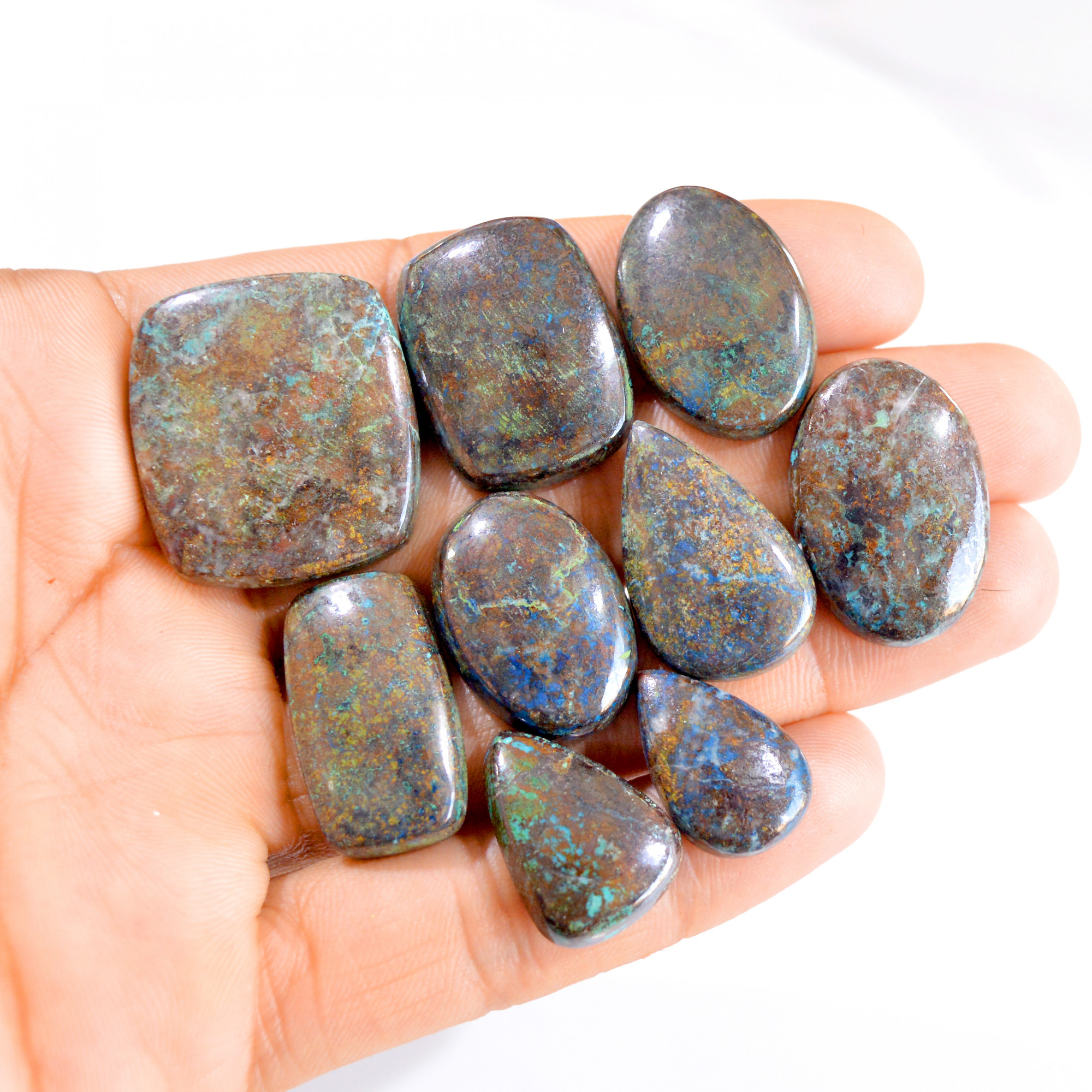 9 Pcs 232 Cts Natural Azurite Cabochon Loose Gemstone Lot 19x12-28x26mm 2875