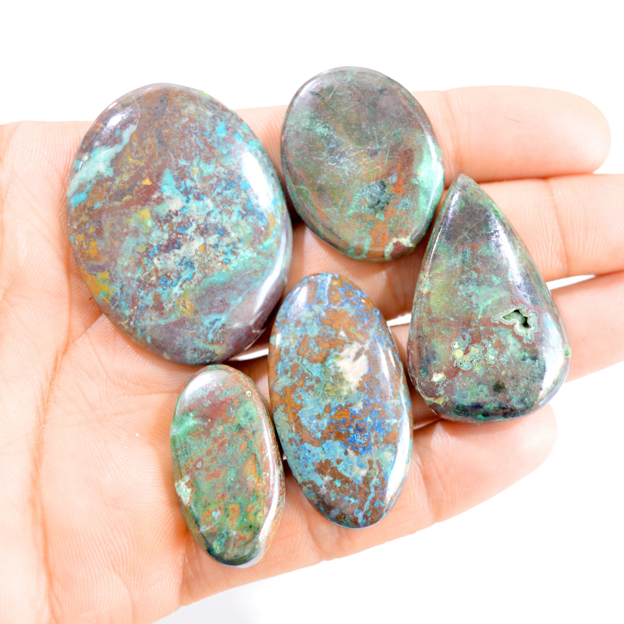 5 Pcs 290 Cts Natural Azurite Cabochon Loose Gemstone Lot 32x17-46x35mm 2876