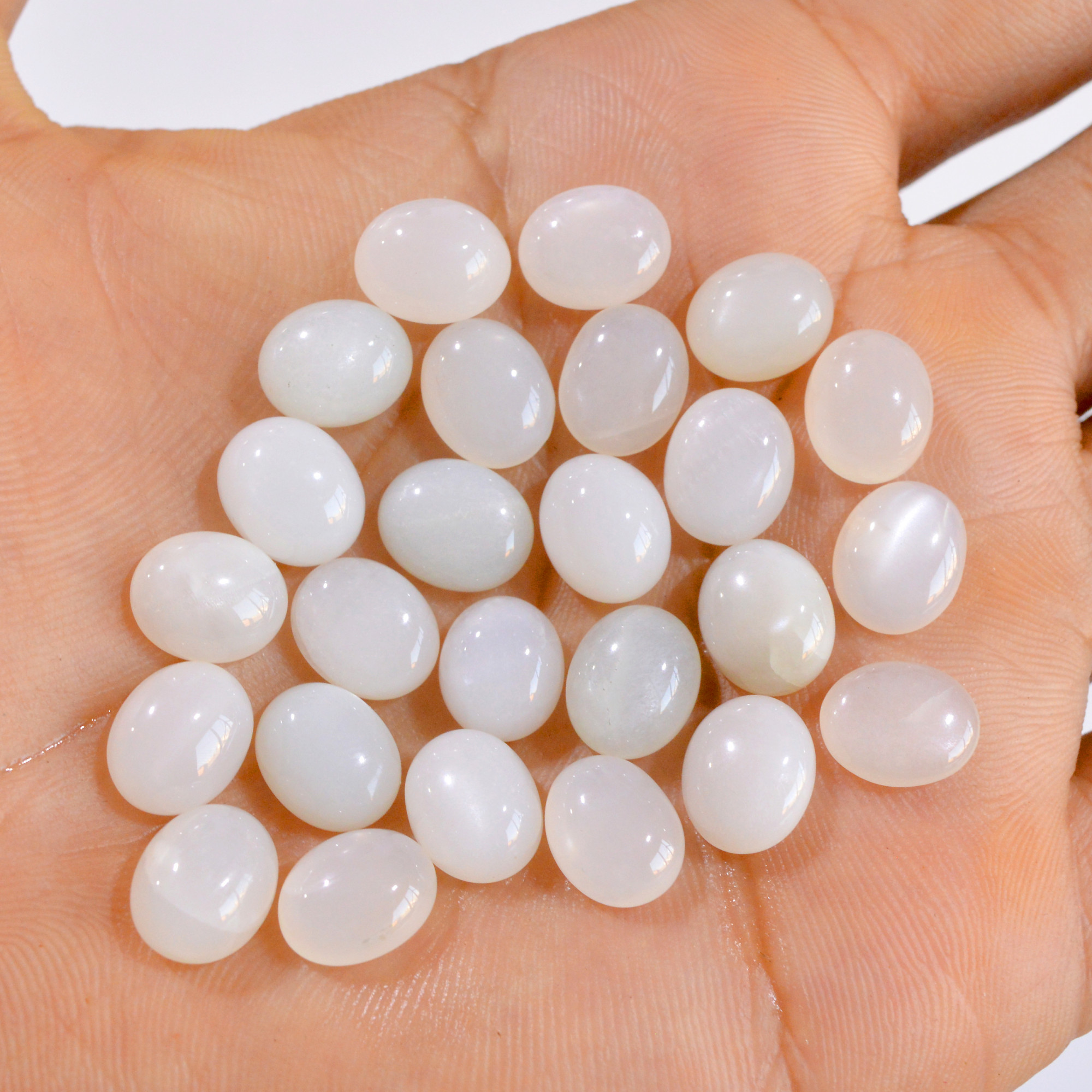 25 Pcs 87 Cts Natural White Moonstone Oval Shape Cabochon Gemstone Lot 11x9mm 2879