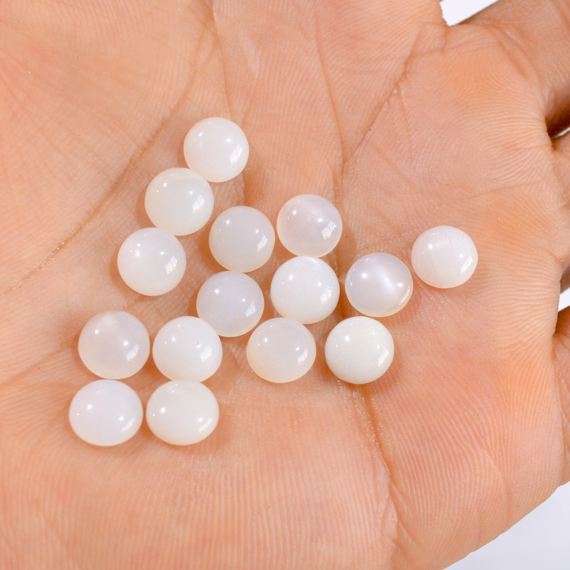 15 Pcs 28 Cts Natural White Moonstone Round Shape Cabochon Gemstone Lot 7 mmmm 2880