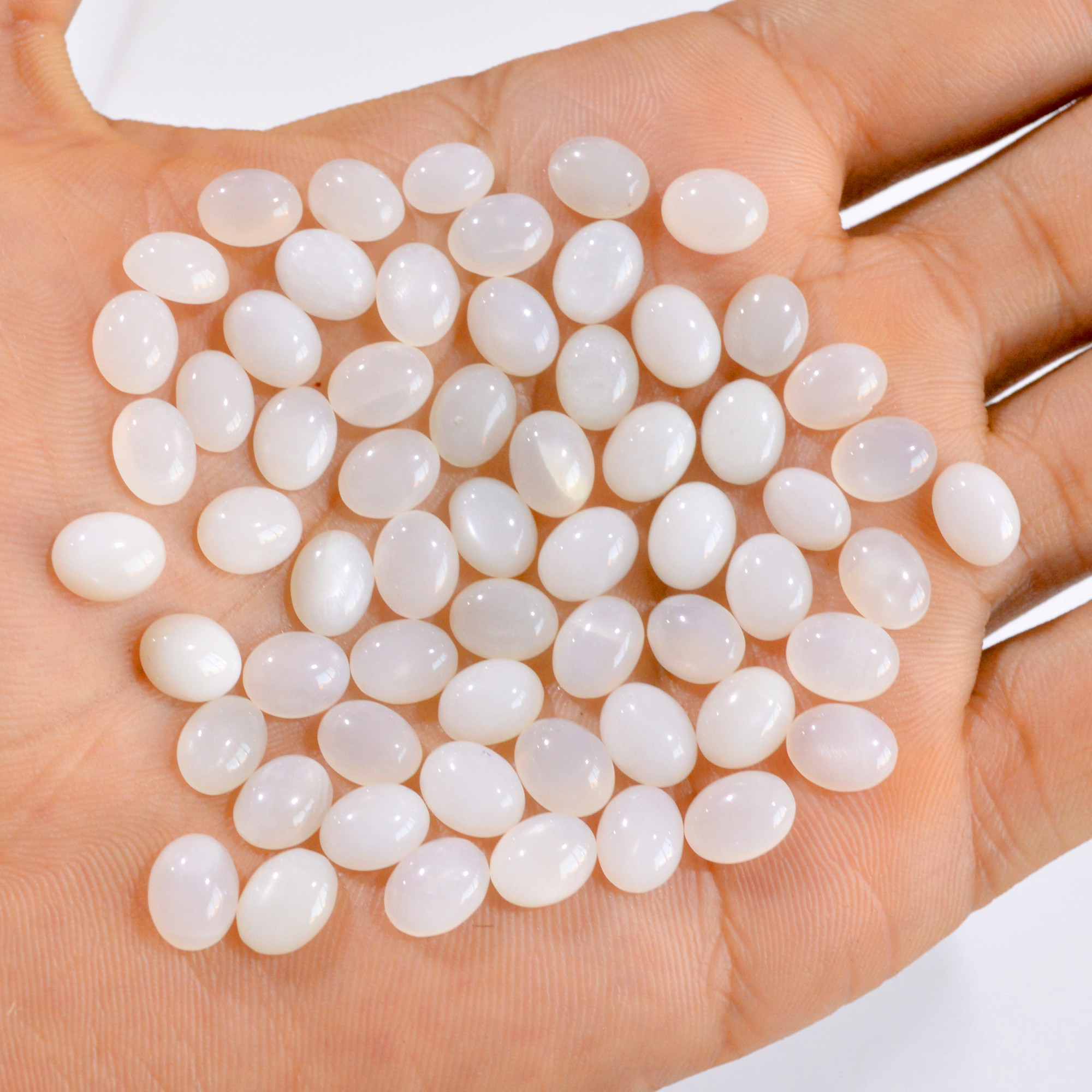 61 Pcs 110 Cts Natural White Moonstone Oval Shape Cabochon Gemstone Lot 9x7mm 2883