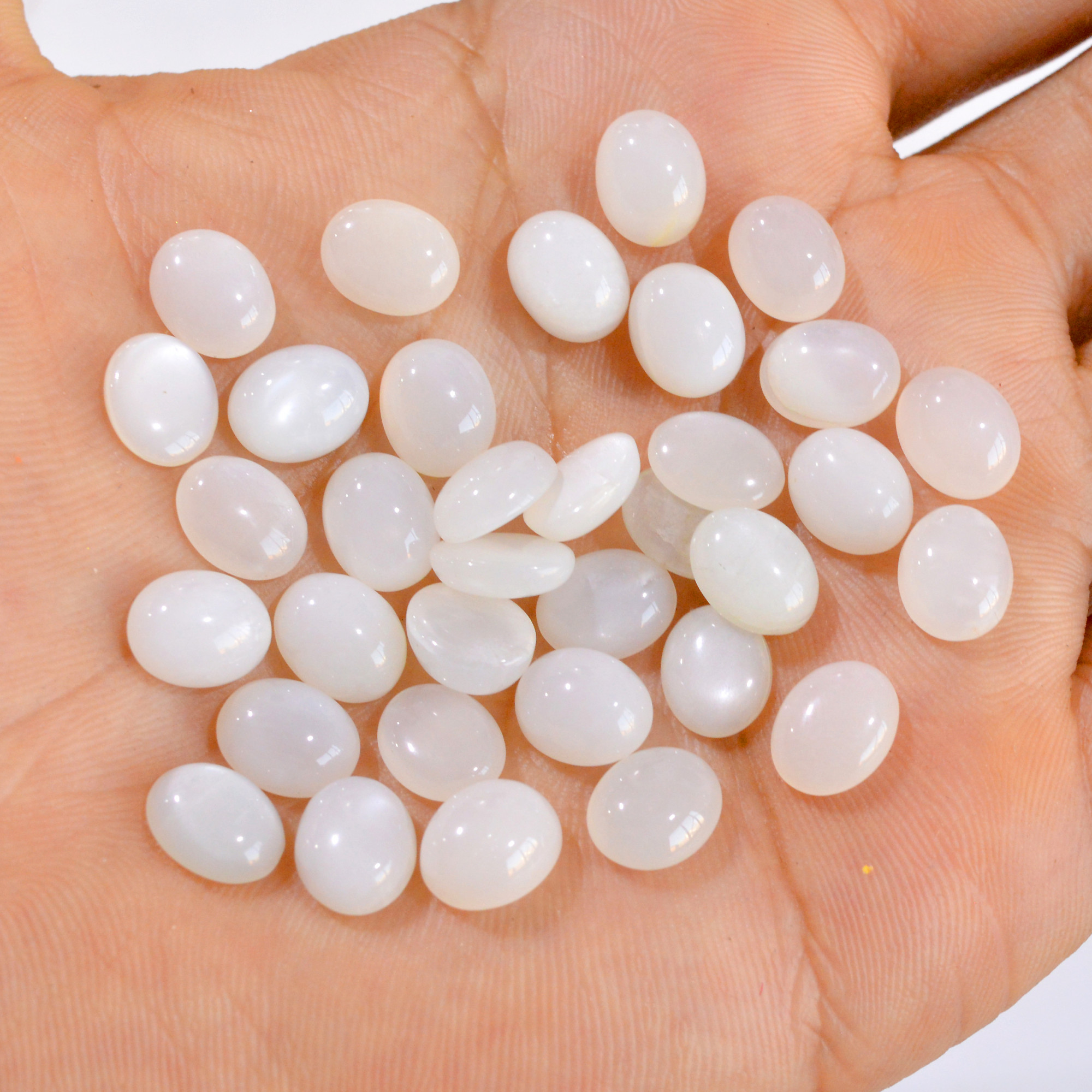 34 Pcs 85 Cts Natural White Moonstone Oval Shape Cabochon Gemstone Lot 10x8mm 2886