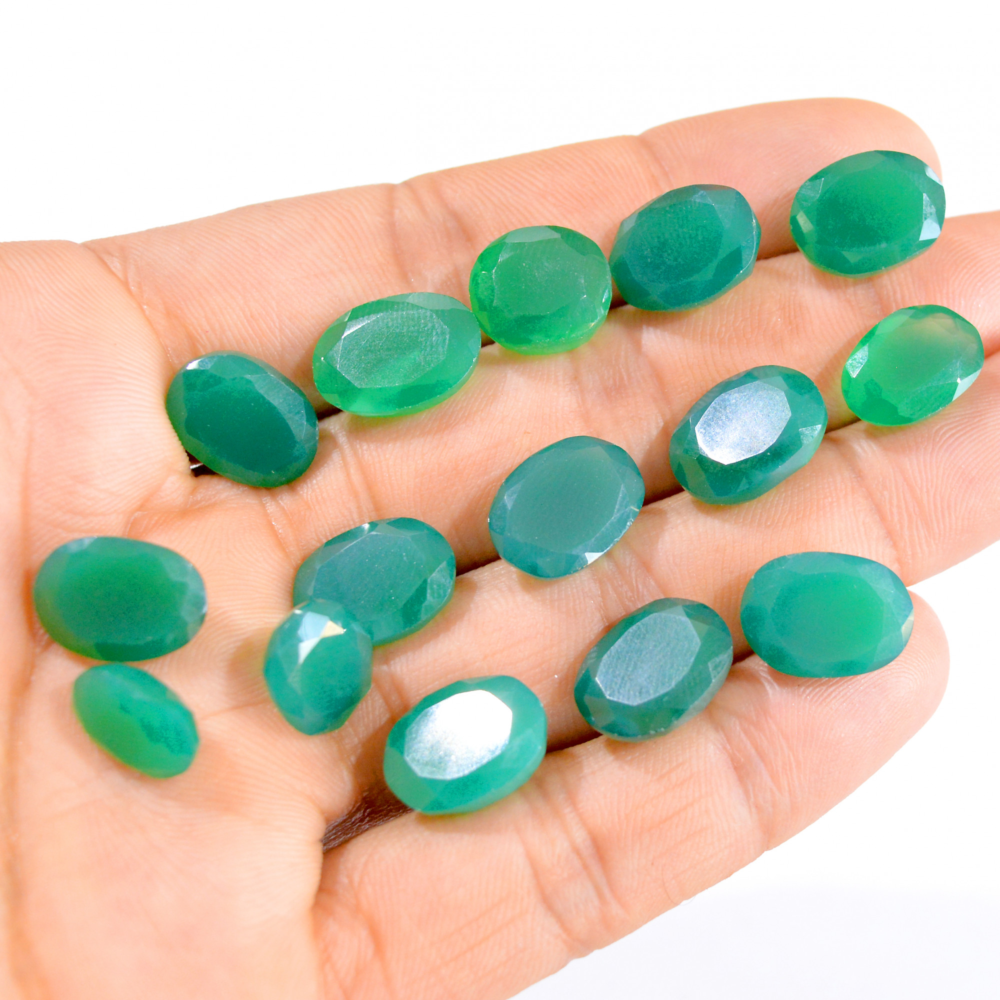 15 Pcs 100 Cts Natural Green Onyx Faceted Loose Gemstone Lot 11x7-14x10mm 2887
