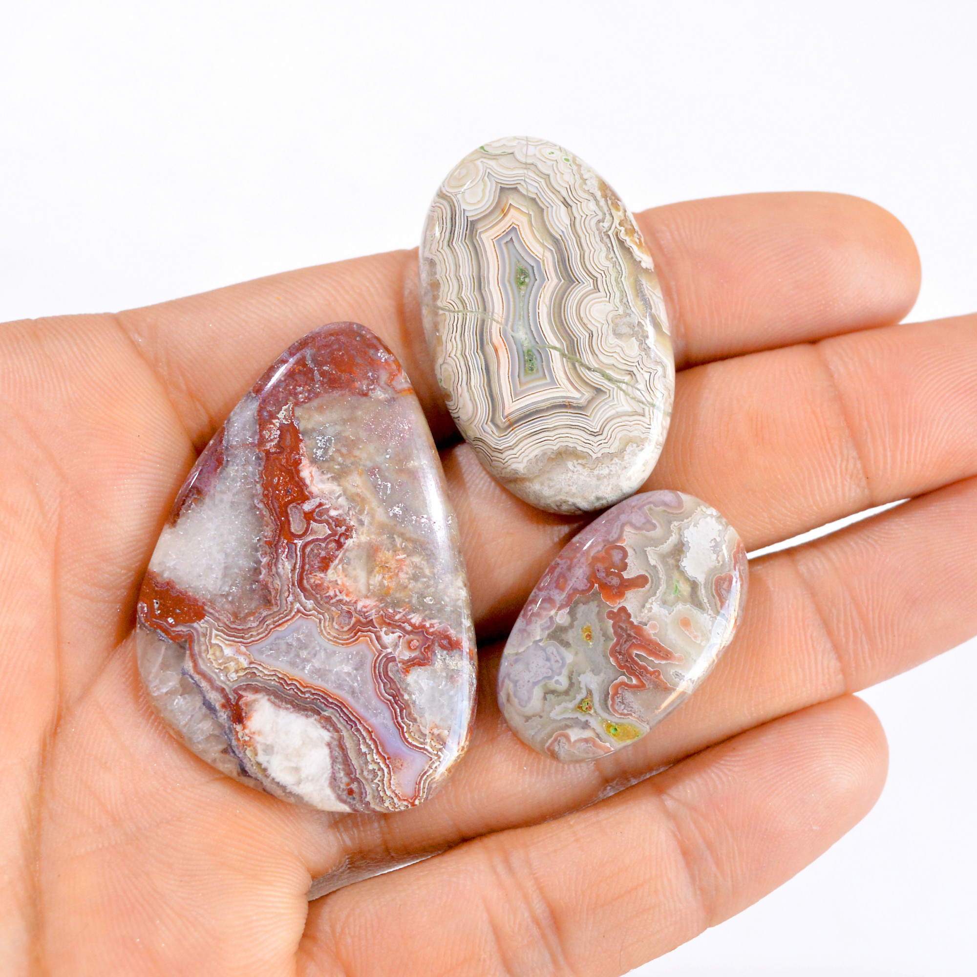3 Pcs 145 Cts Natural Crazy Lace Agate Cabochon Gemstone Lot 28x18-46x31mm 2889