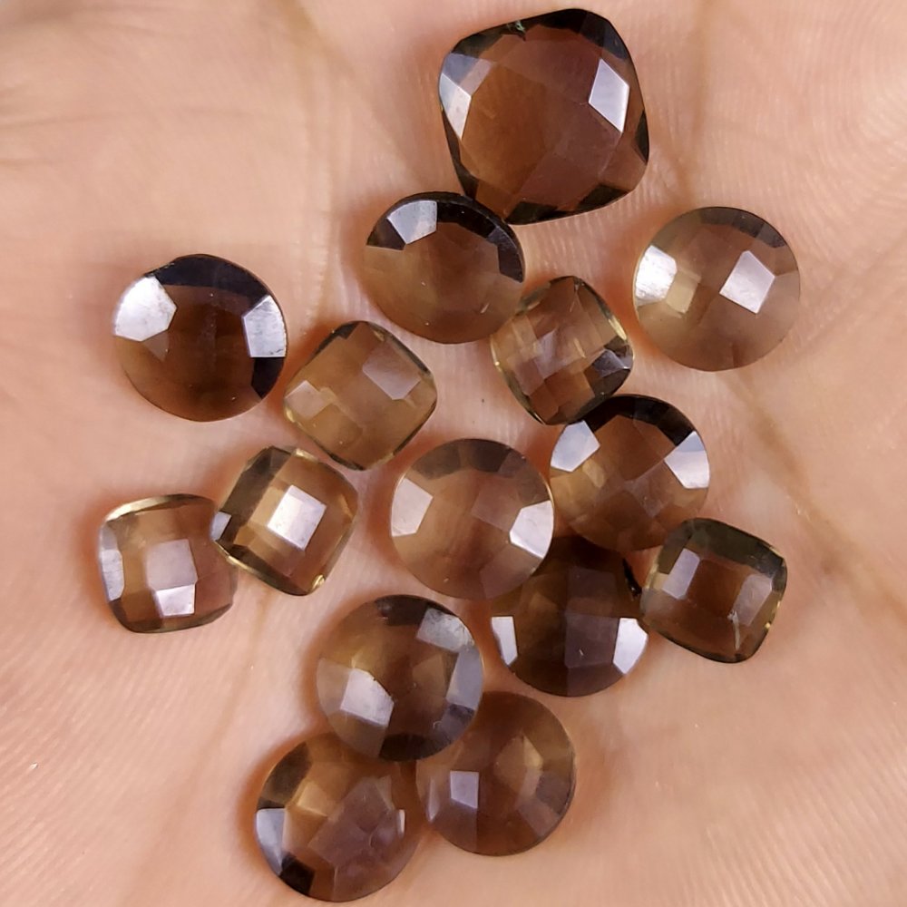 15Pcs 37Cts  Natural Smoky Quartz Briolette Loose Gemstone Lot For Jewelry Making Both Side Polish Cabochon For Crystal Energy Gift For Her #G-289