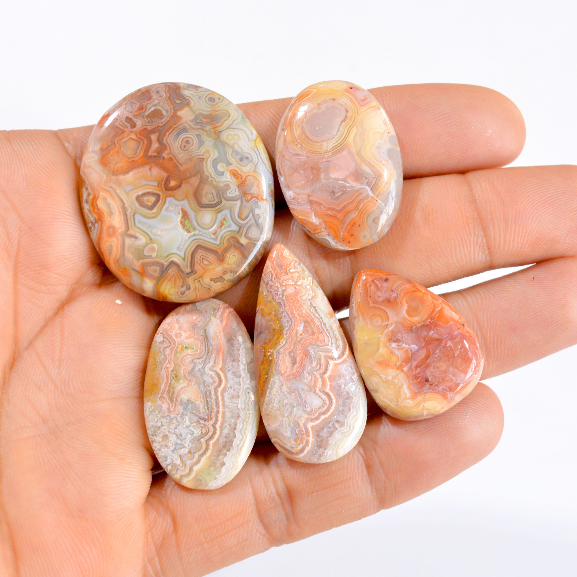 5 Pcs 158 Cts Natural Crazy Lace Agate Cabochon Gemstone Lot 25x18-36x32mm 2890