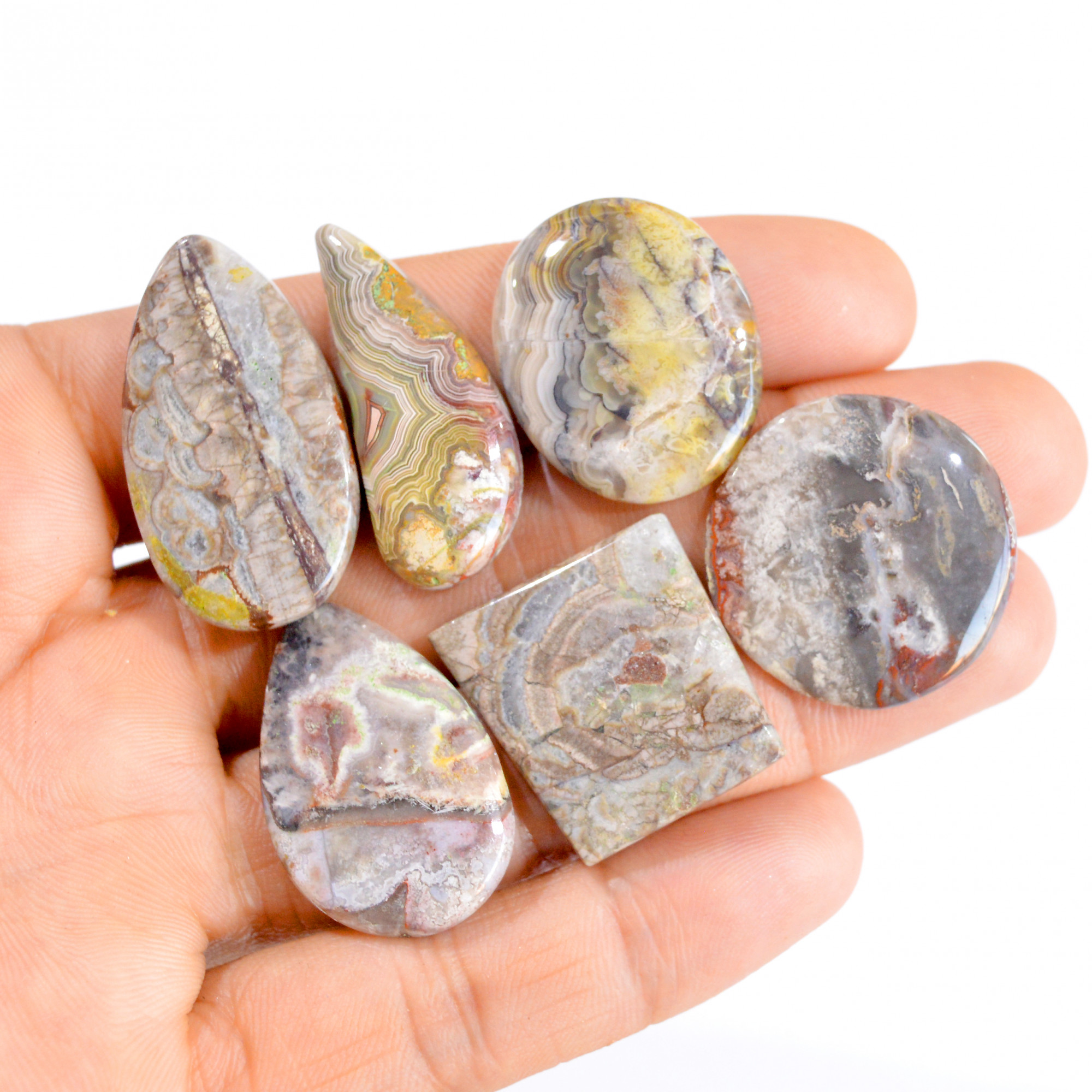 6 Pcs 138 Cts Natural Crazy Lace Agate Cabochon Gemstone Lot 27x22-35x19mm 2891