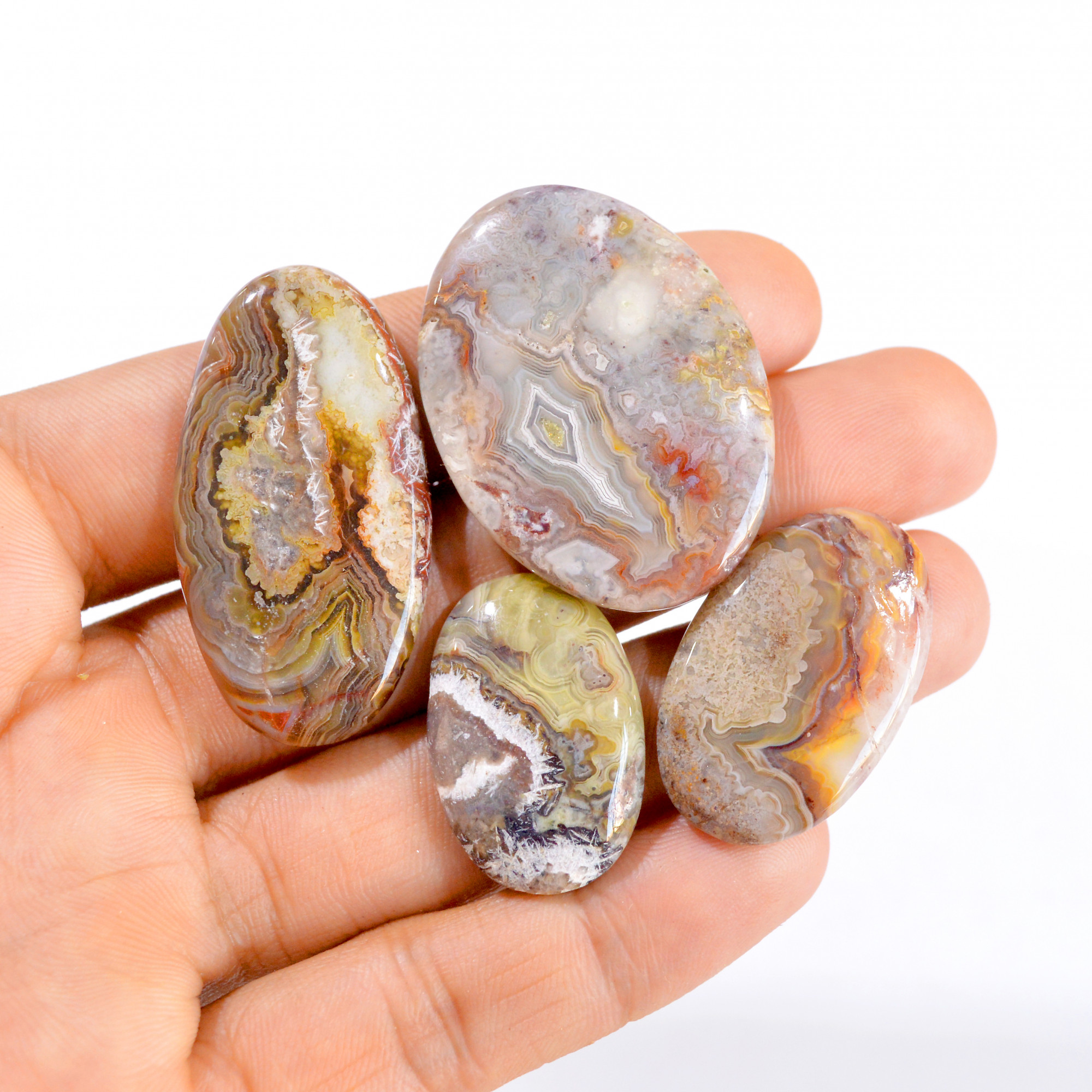 4 Pcs 175 Cts Natural Crazy Lace Agate Cabochon Gemstone Lot 28x19-40x30mm 2892